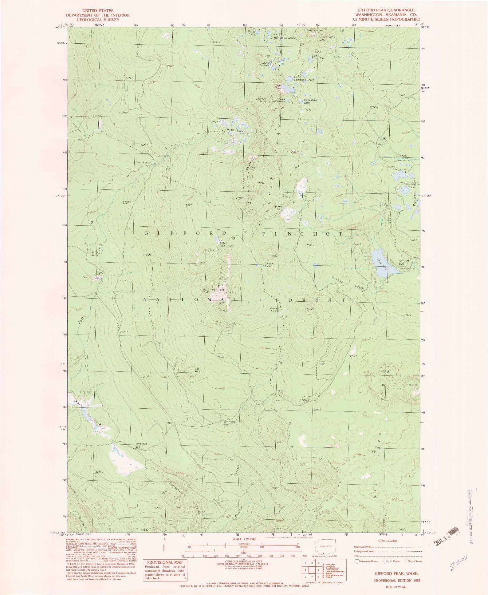 USGS 1:24000-SCALE QUADRANGLE FOR GIFFORD PEAK, WA 1983