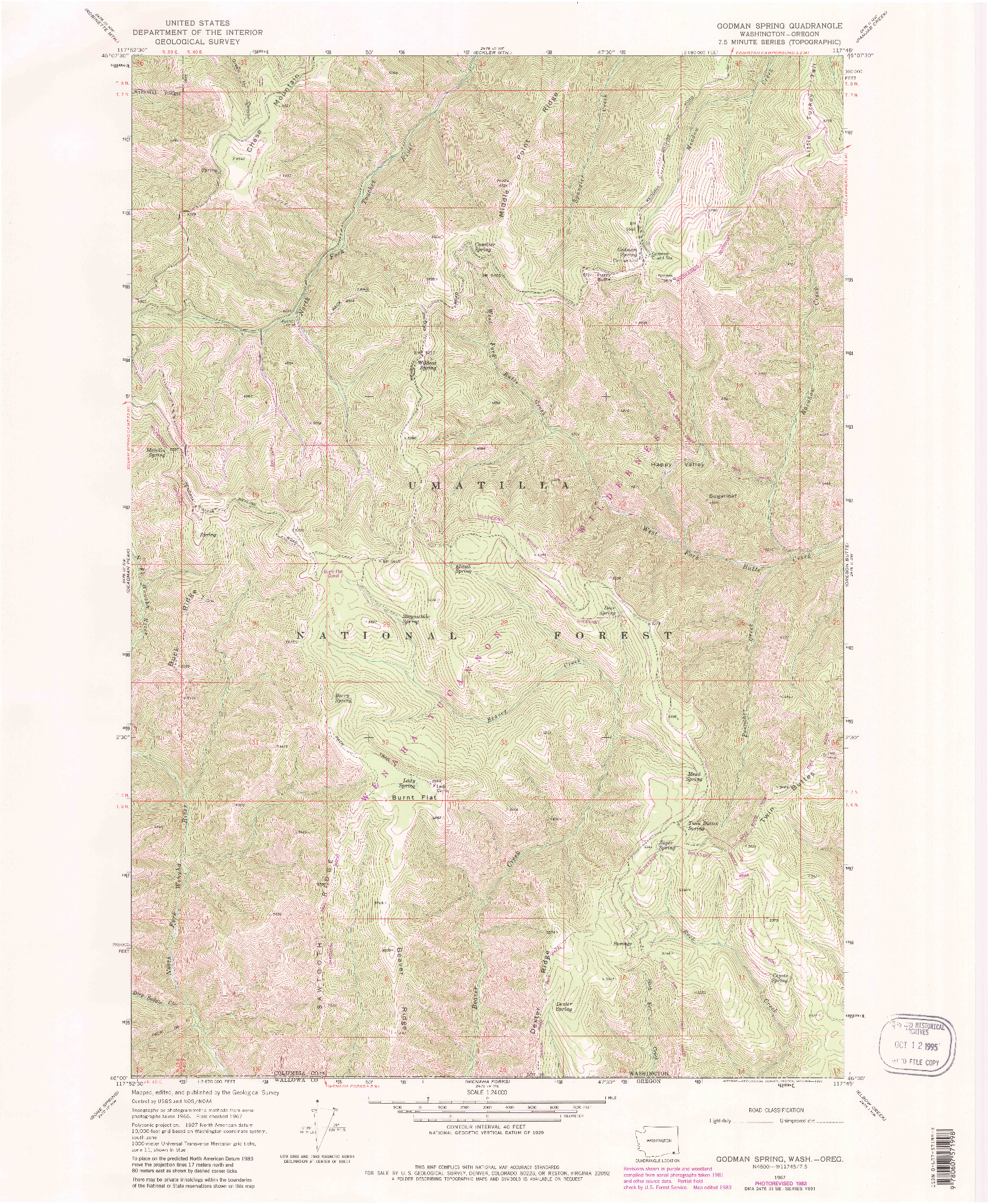 USGS 1:24000-SCALE QUADRANGLE FOR GODMAN SPRING, WA 1967