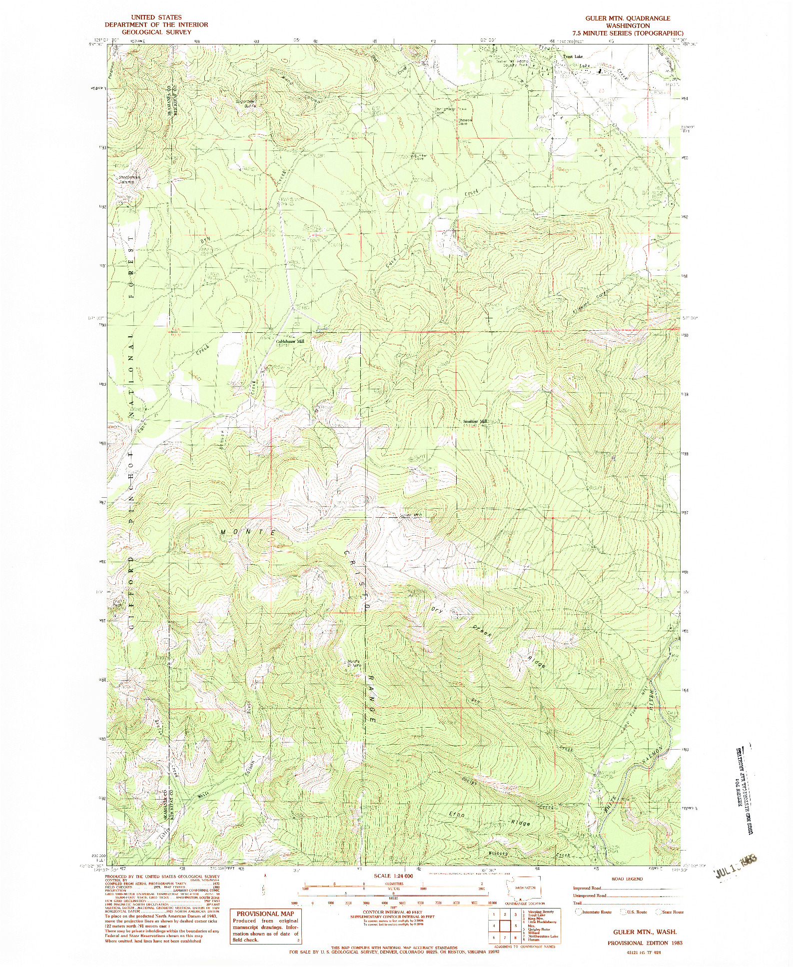 USGS 1:24000-SCALE QUADRANGLE FOR GULER MTN, WA 1983