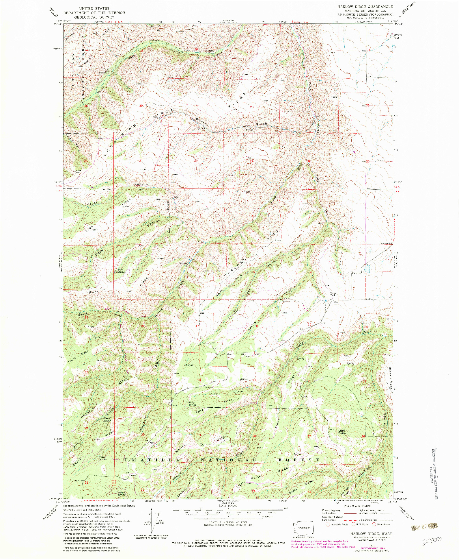 USGS 1:24000-SCALE QUADRANGLE FOR HARLOW RIDGE, WA 1971