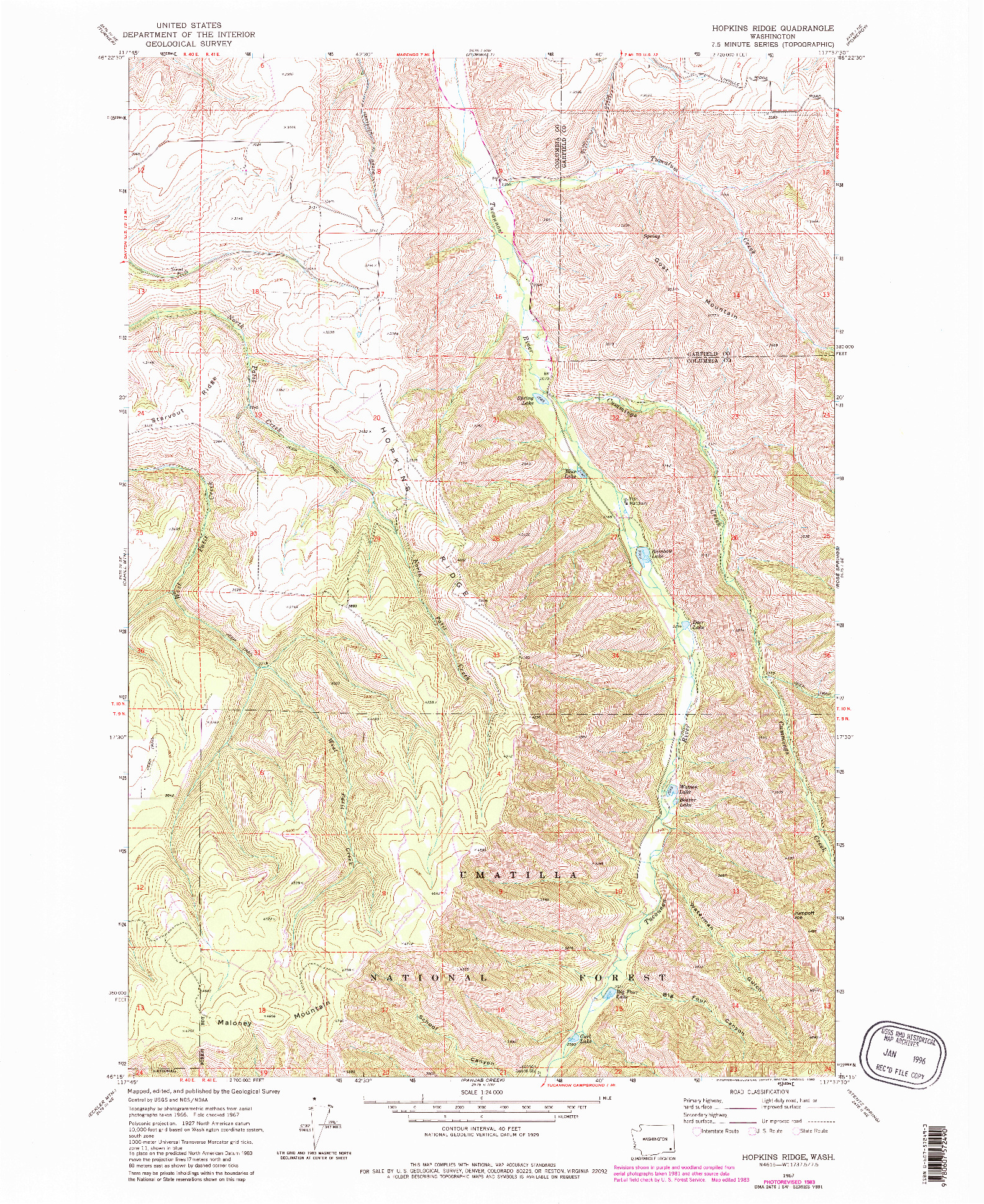 USGS 1:24000-SCALE QUADRANGLE FOR HOPKINS RIDGE, WA 1967