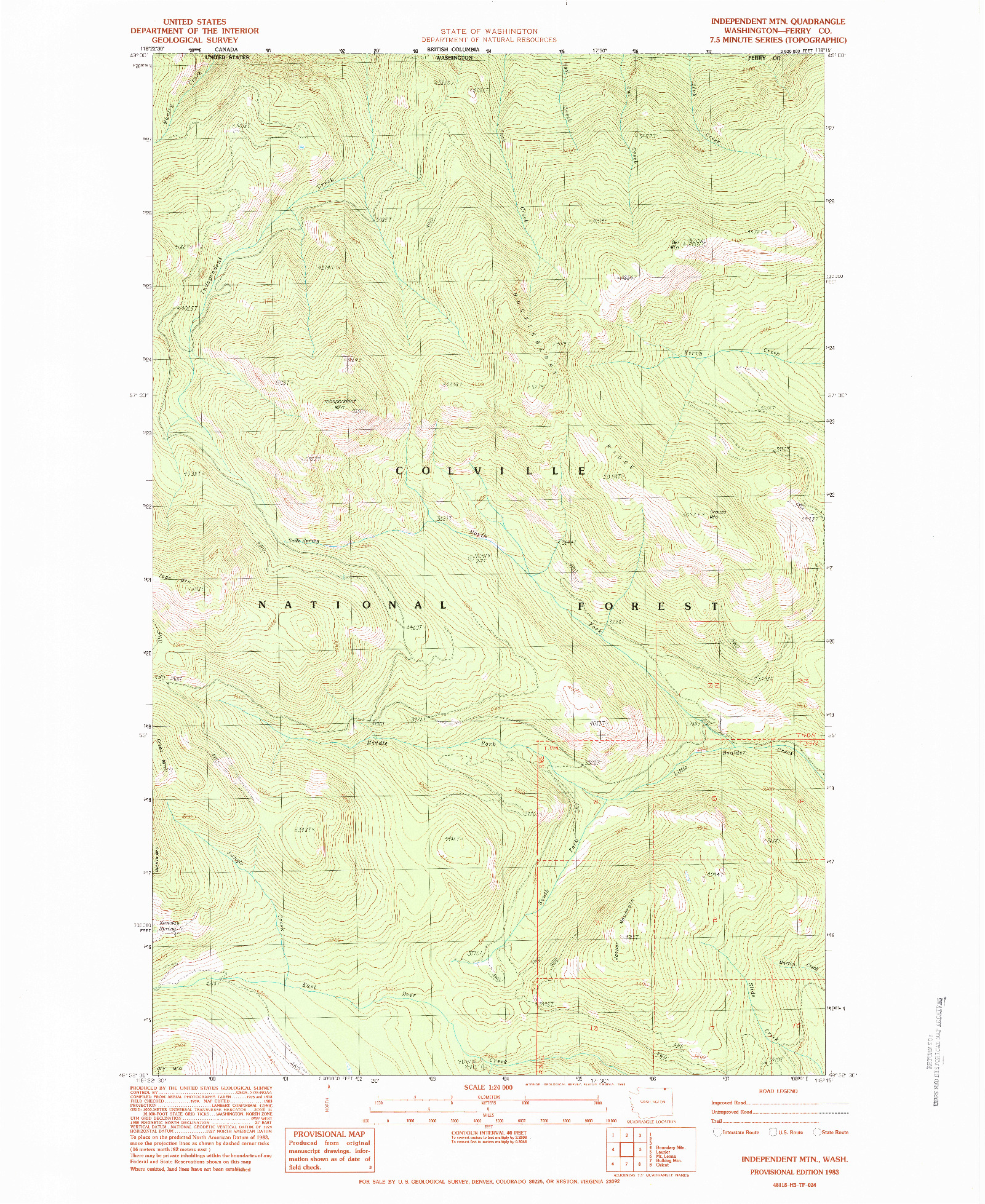 USGS 1:24000-SCALE QUADRANGLE FOR INDEPENDENT MTN, WA 1983