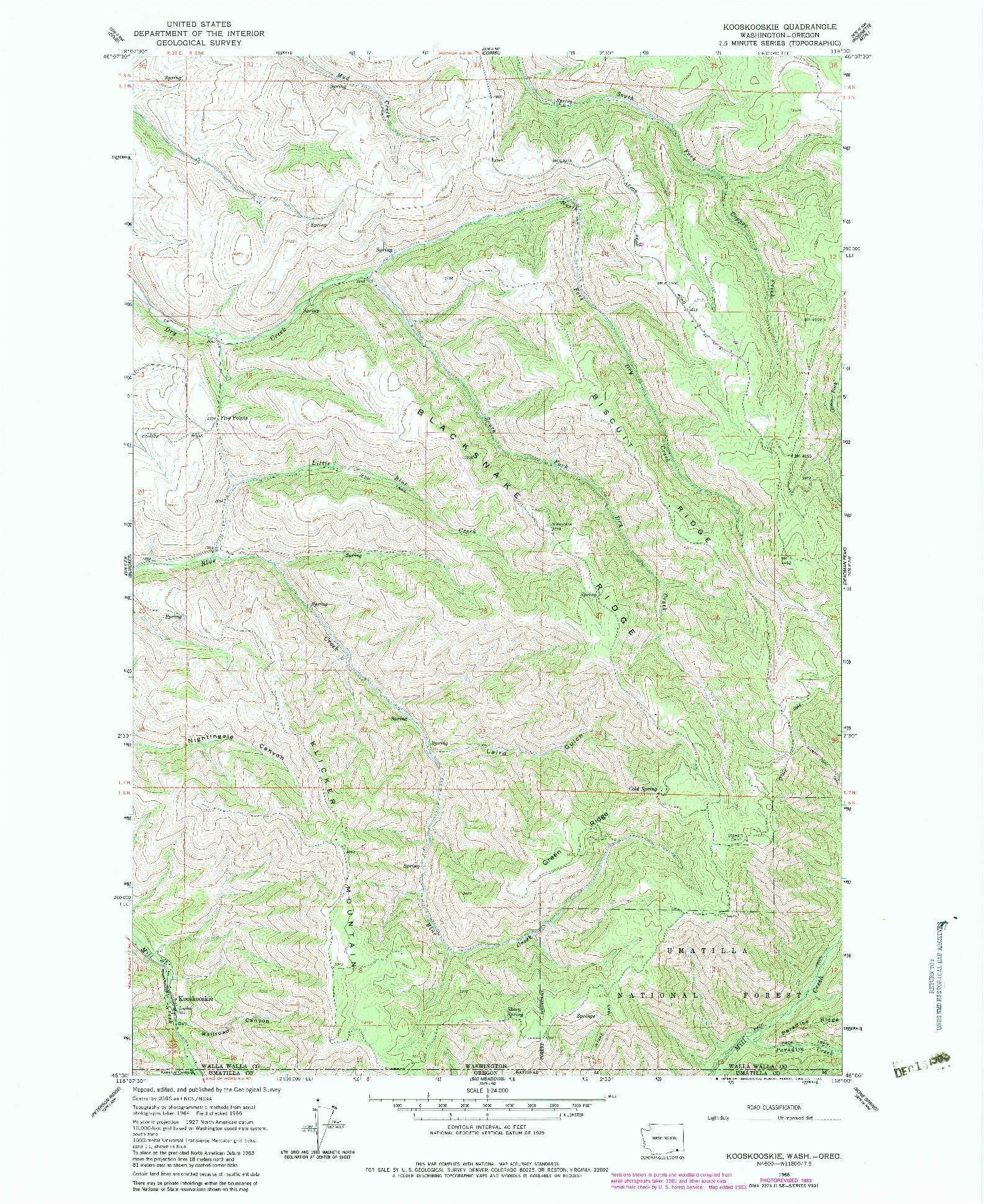 USGS 1:24000-SCALE QUADRANGLE FOR KOOSKOOSKIE, WA 1966