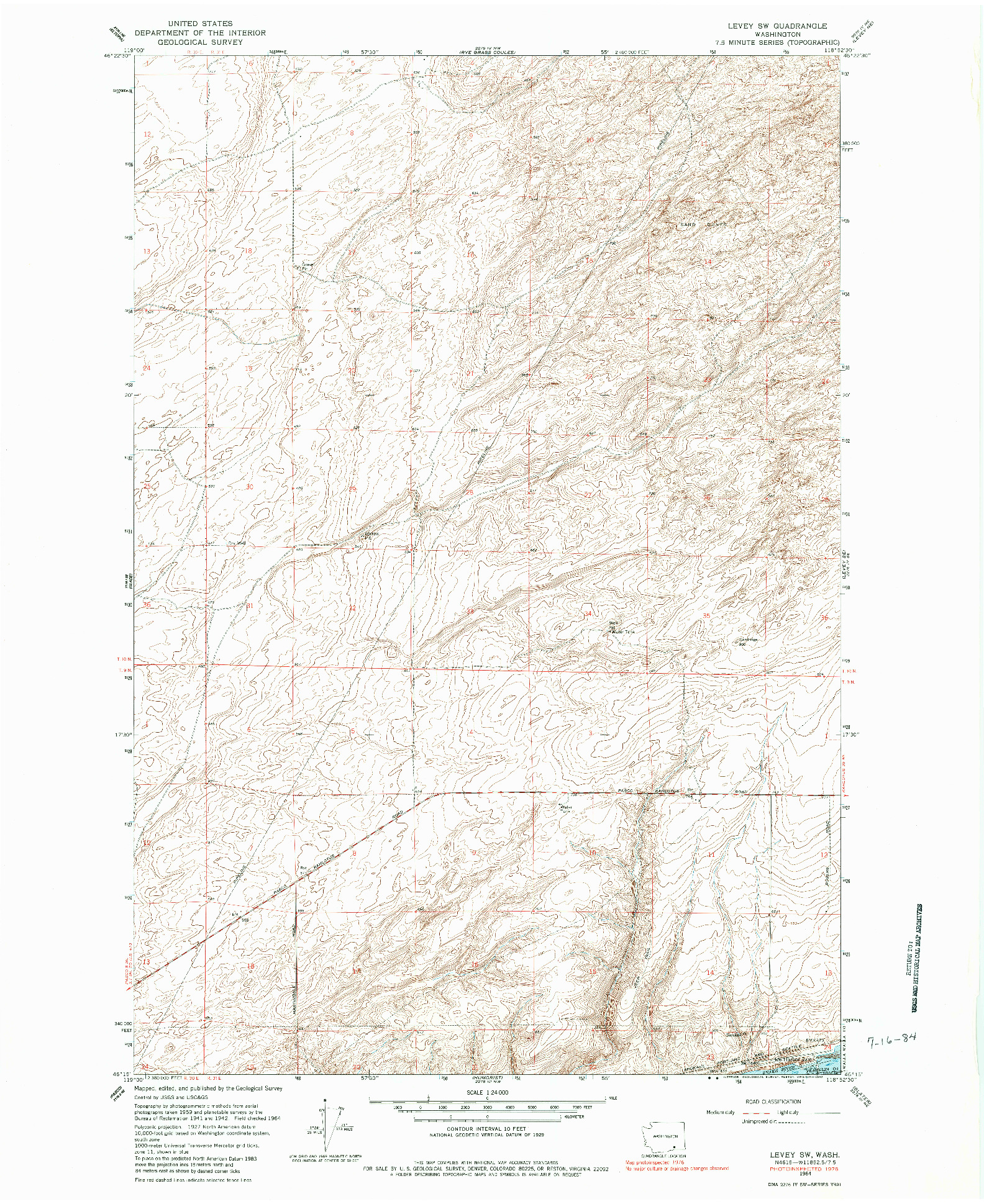 USGS 1:24000-SCALE QUADRANGLE FOR LEVEY SW, WA 1964