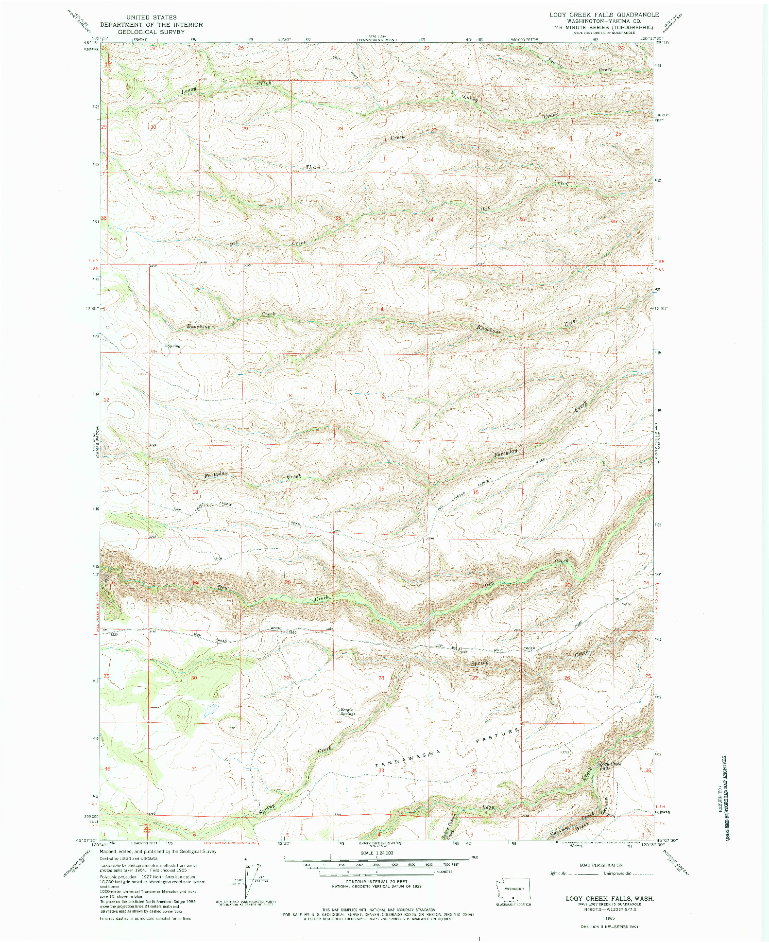 USGS 1:24000-SCALE QUADRANGLE FOR LOGY CREEK FALLS, WA 1965