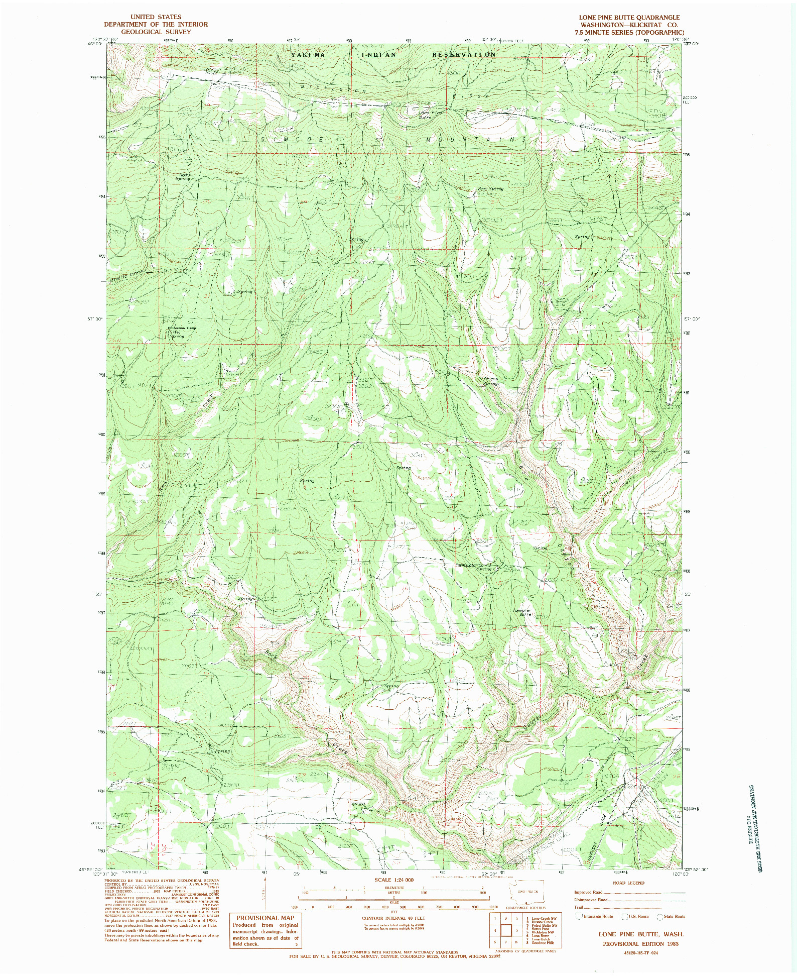 USGS 1:24000-SCALE QUADRANGLE FOR LONE PINE BUTTE, WA 1983