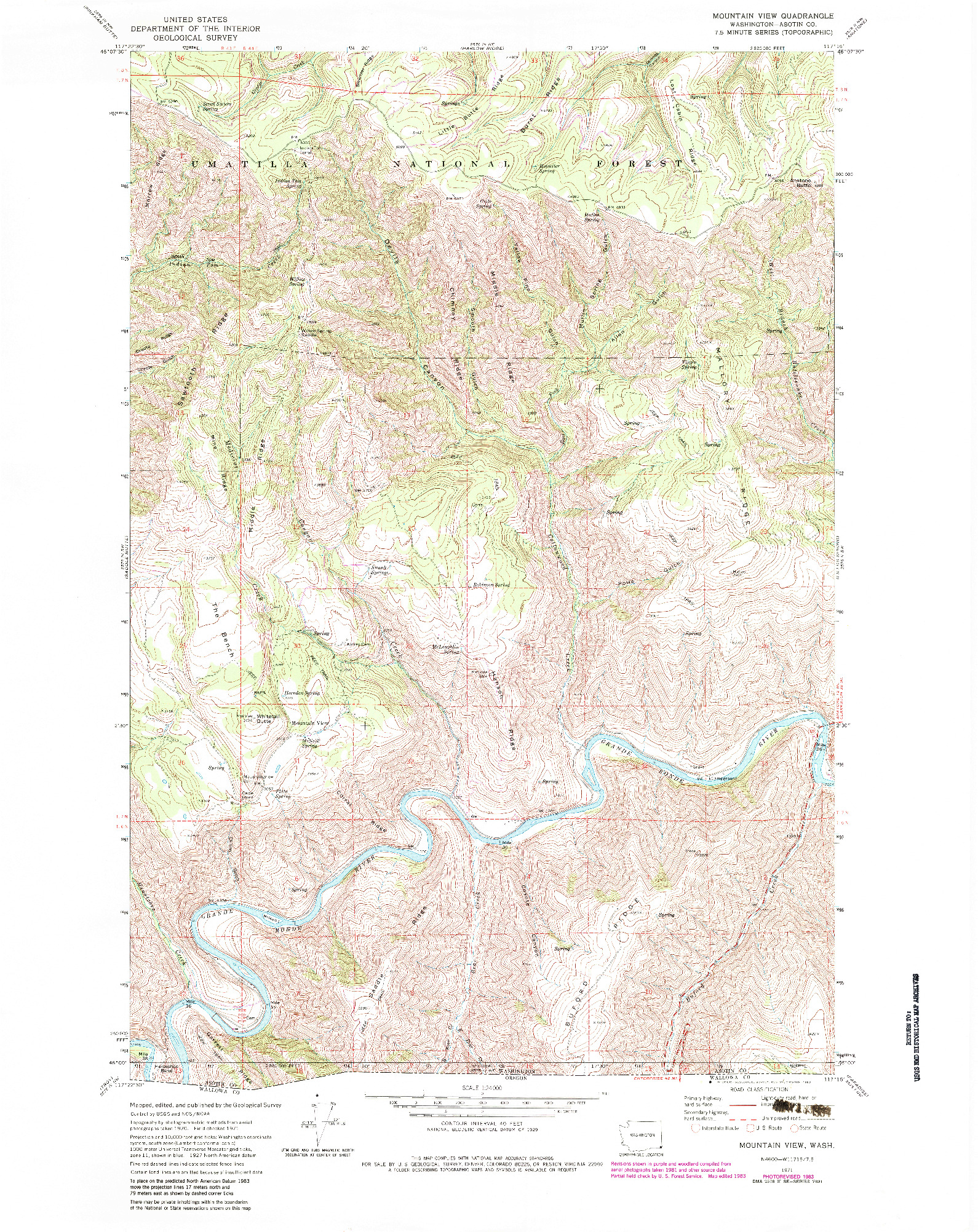 USGS 1:24000-SCALE QUADRANGLE FOR MOUNTAIN VIEW, WA 1971