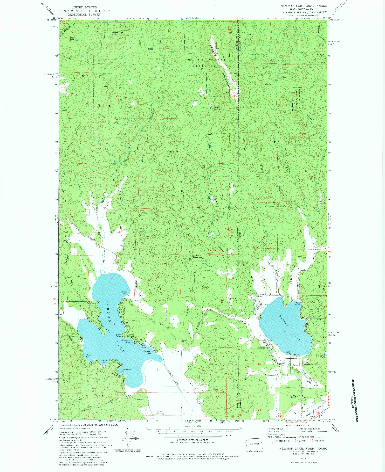 USGS 1:24000-SCALE QUADRANGLE FOR NEWMAN LAKE, WA 1973