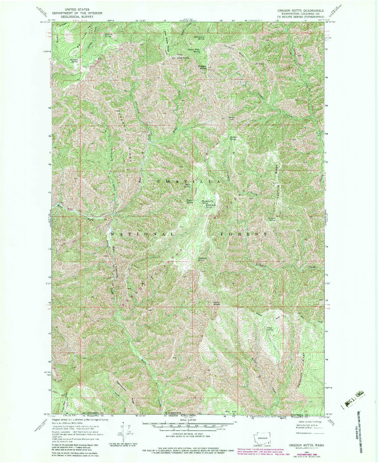 USGS 1:24000-SCALE QUADRANGLE FOR OREGON BUTTE, WA 1967