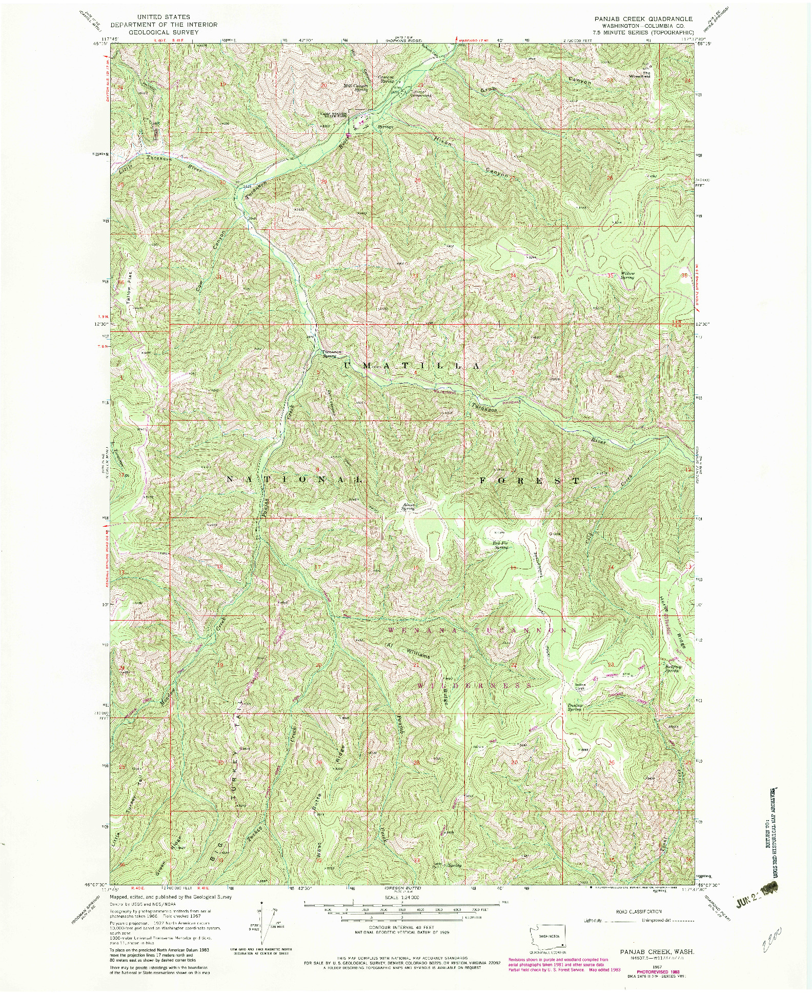 USGS 1:24000-SCALE QUADRANGLE FOR PANJAB CREEK, WA 1967