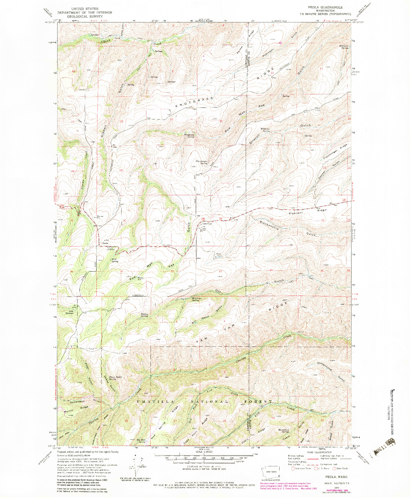 USGS 1:24000-SCALE QUADRANGLE FOR PEOLA, WA 1971