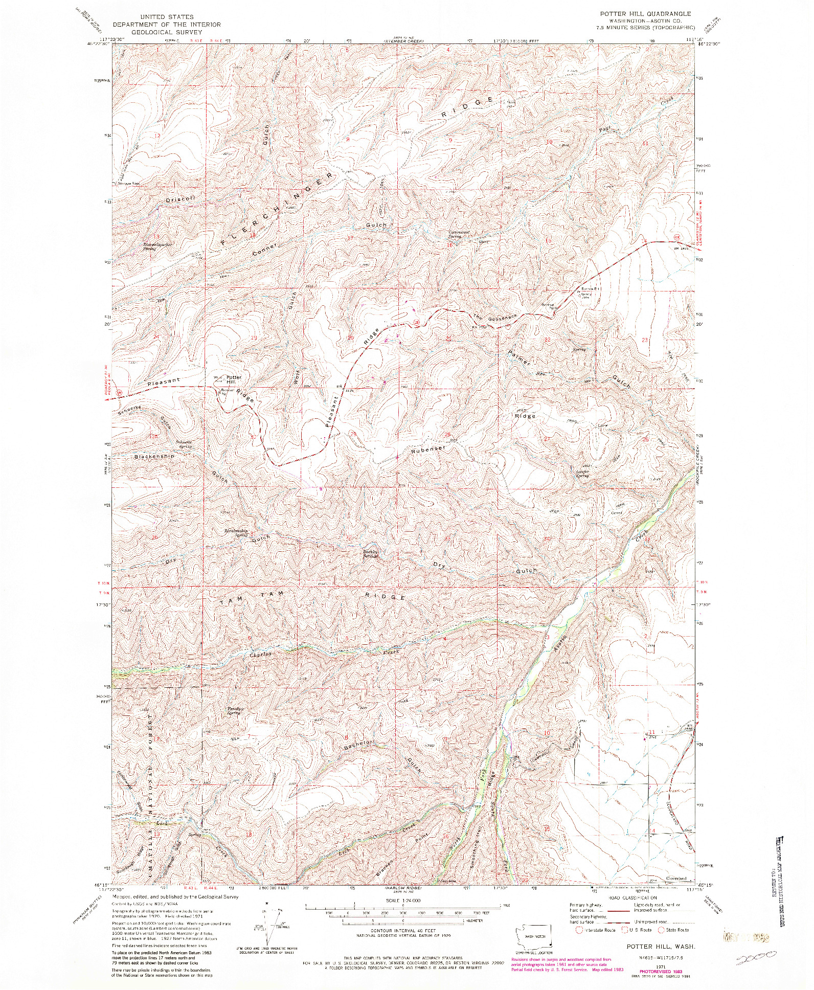 USGS 1:24000-SCALE QUADRANGLE FOR POTTER HILL, WA 1971