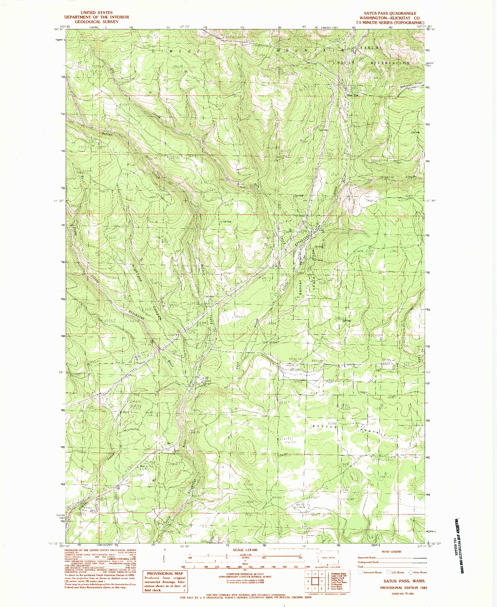 USGS 1:24000-SCALE QUADRANGLE FOR SATUS PASS, WA 1983