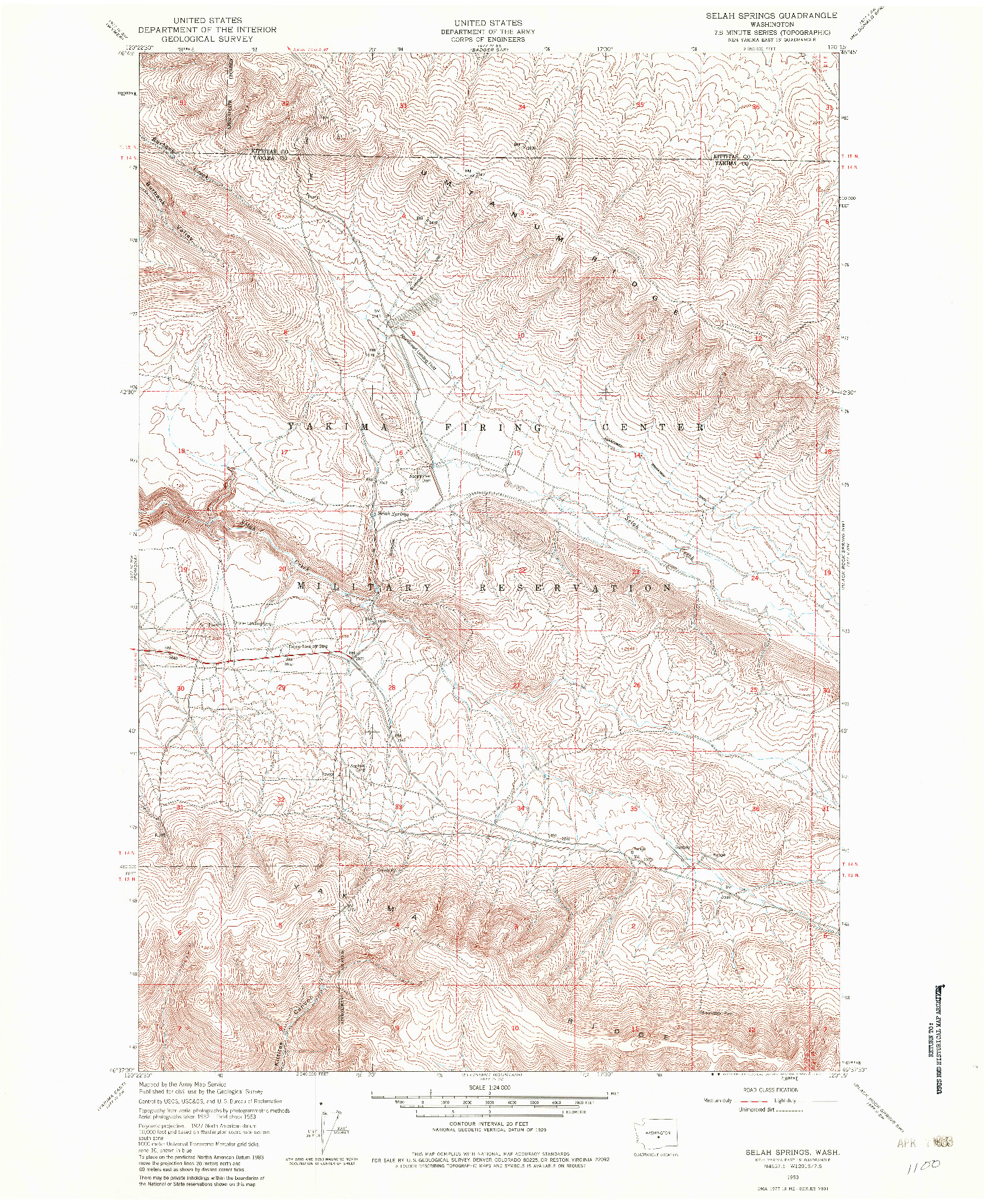 USGS 1:24000-SCALE QUADRANGLE FOR SELAH SPRINGS, WA 1953