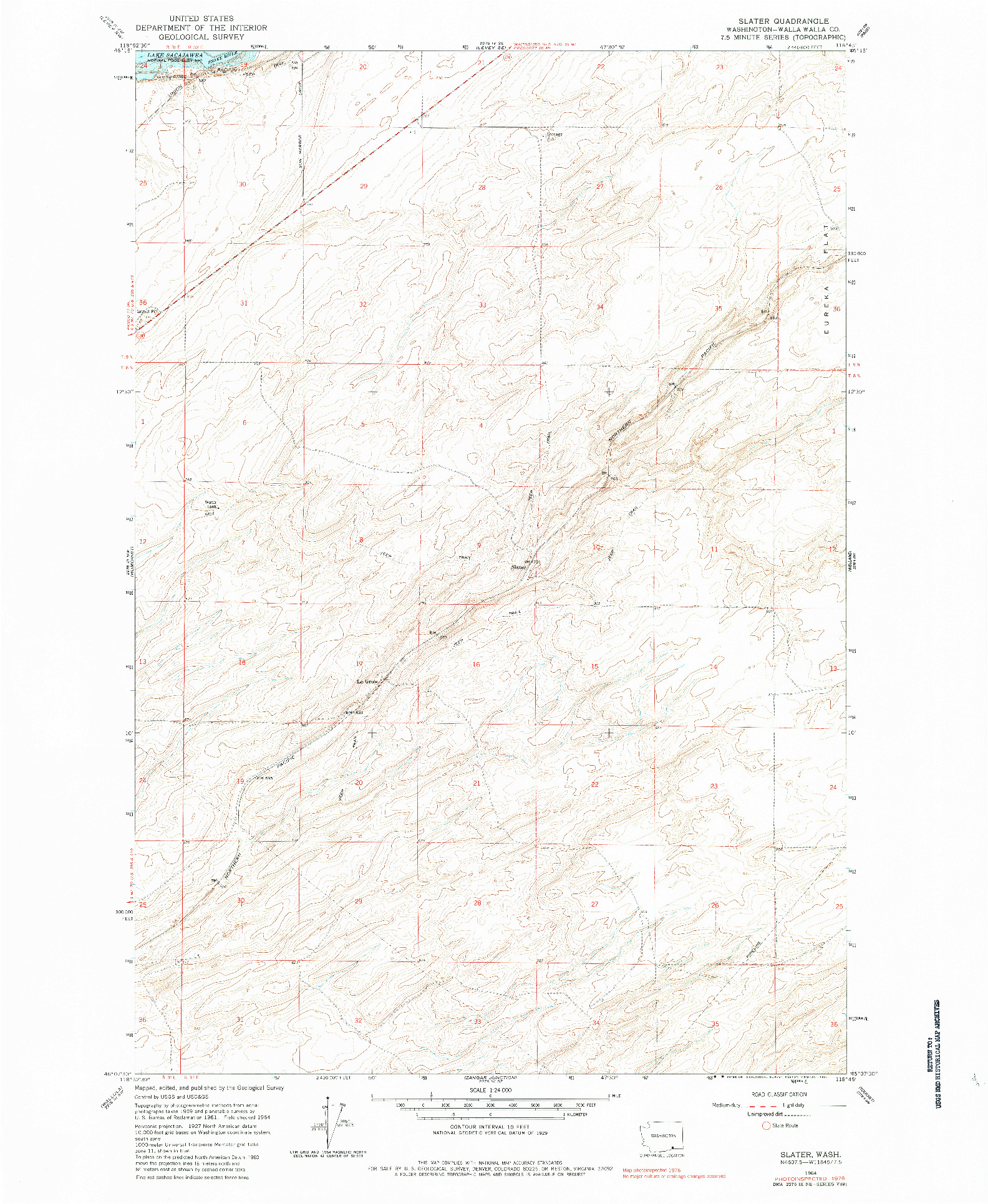 USGS 1:24000-SCALE QUADRANGLE FOR SLATER, WA 1964