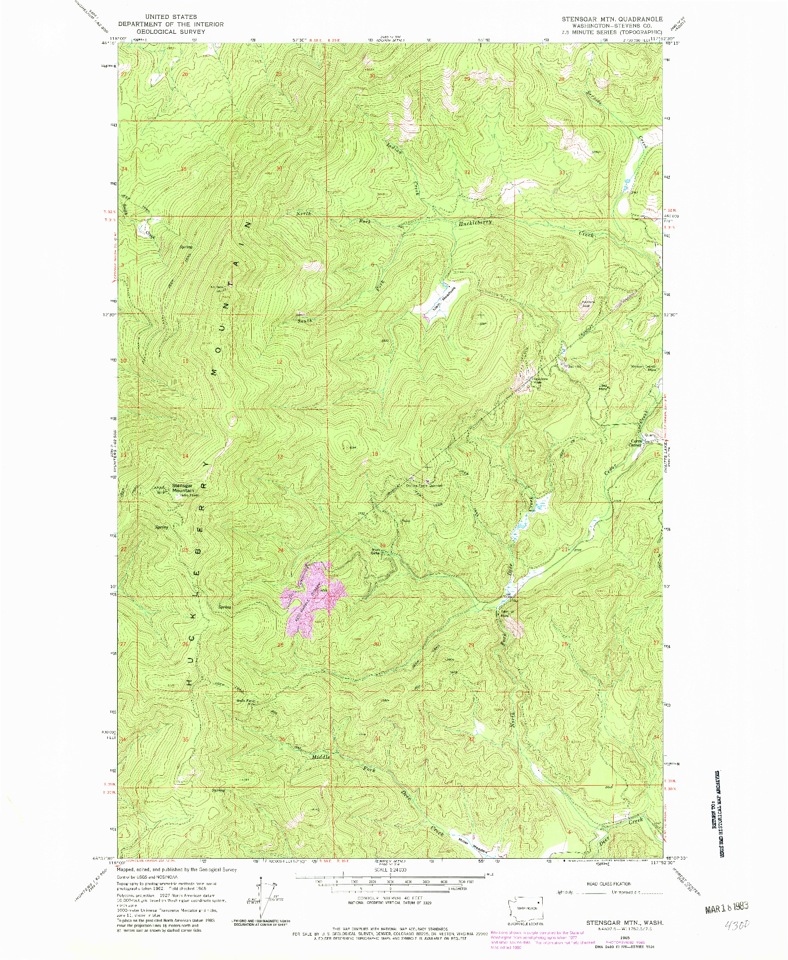 USGS 1:24000-SCALE QUADRANGLE FOR STENSGAR MTN., WA 1965