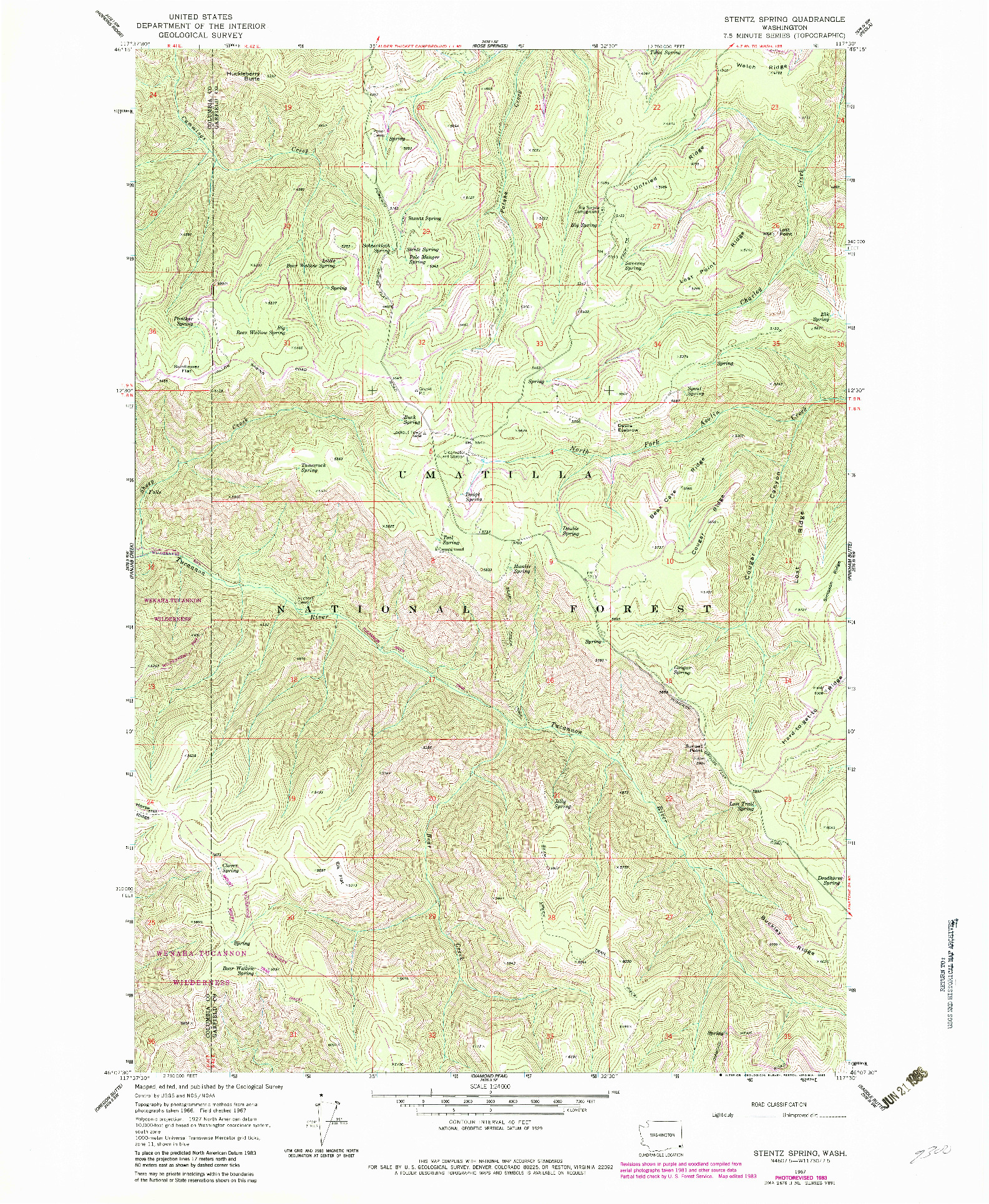 USGS 1:24000-SCALE QUADRANGLE FOR STENTZ SPRING, WA 1967