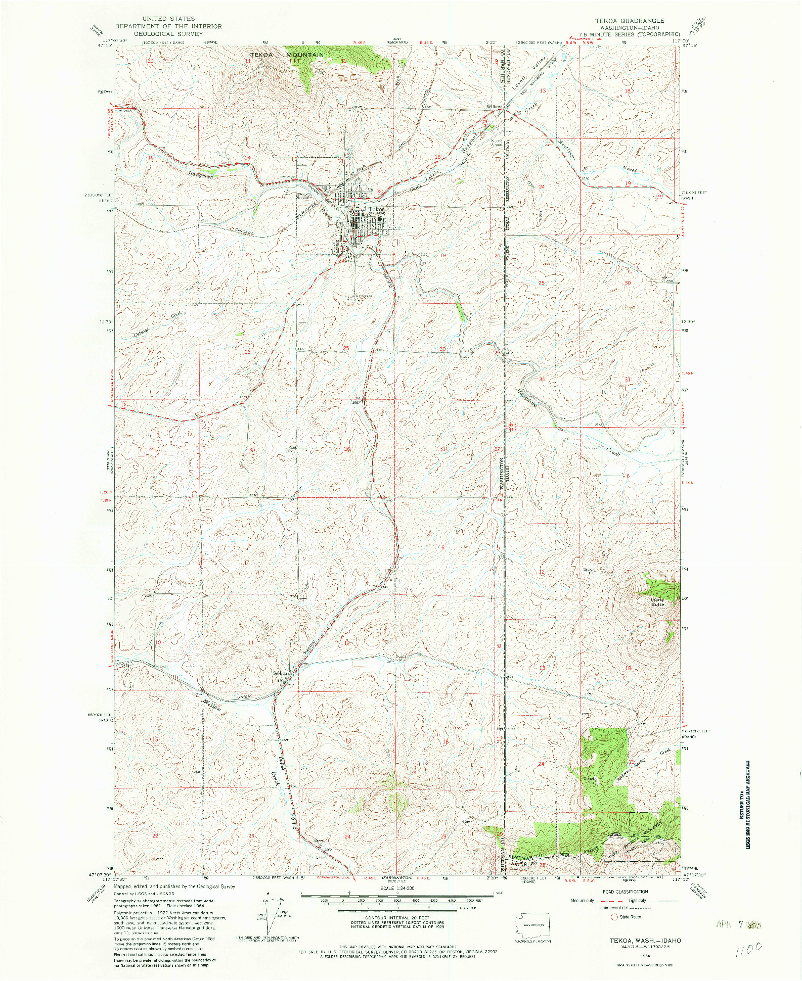 USGS 1:24000-SCALE QUADRANGLE FOR TEKOA, WA 1964