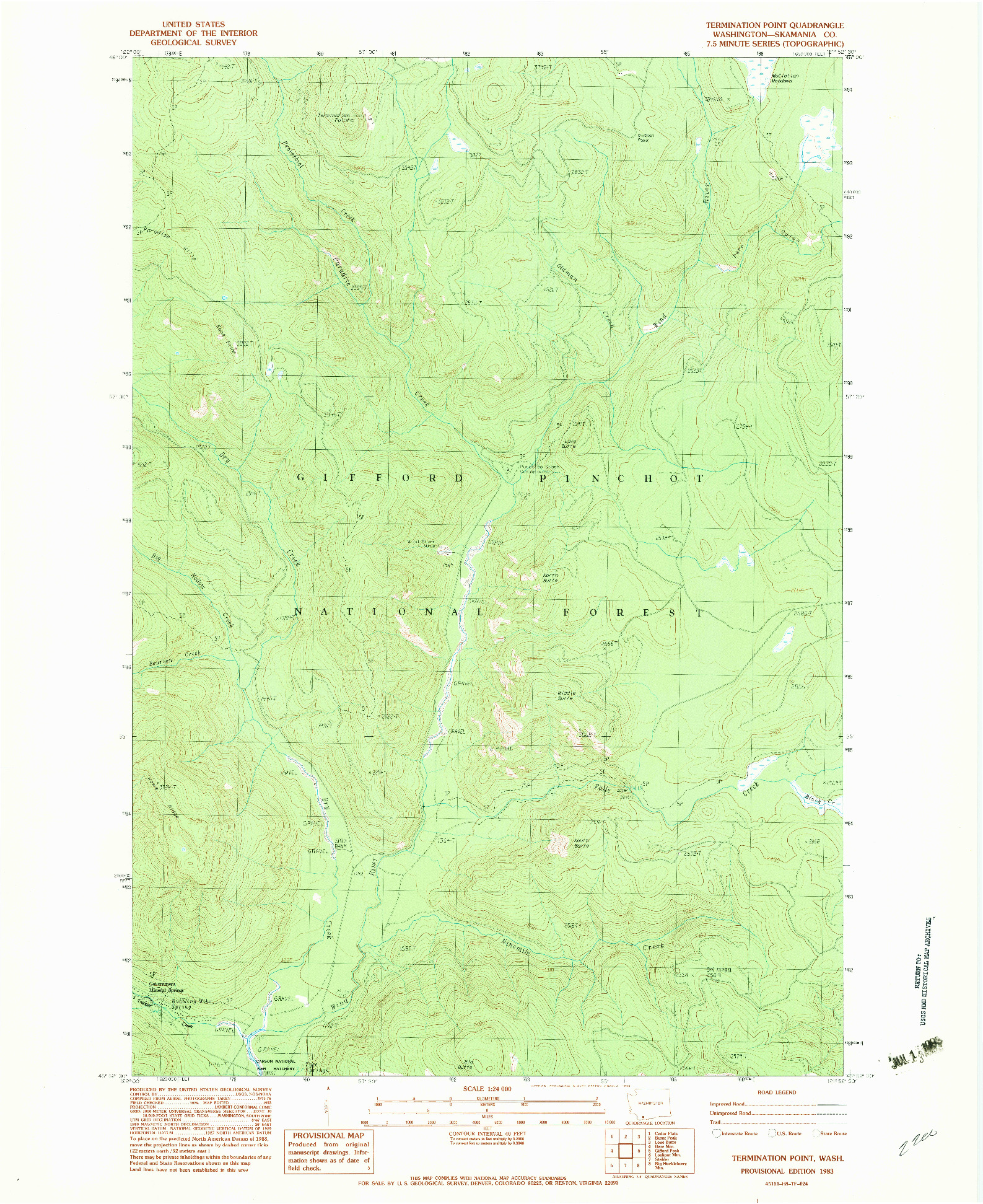 USGS 1:24000-SCALE QUADRANGLE FOR TERMINATION POINT, WA 1983