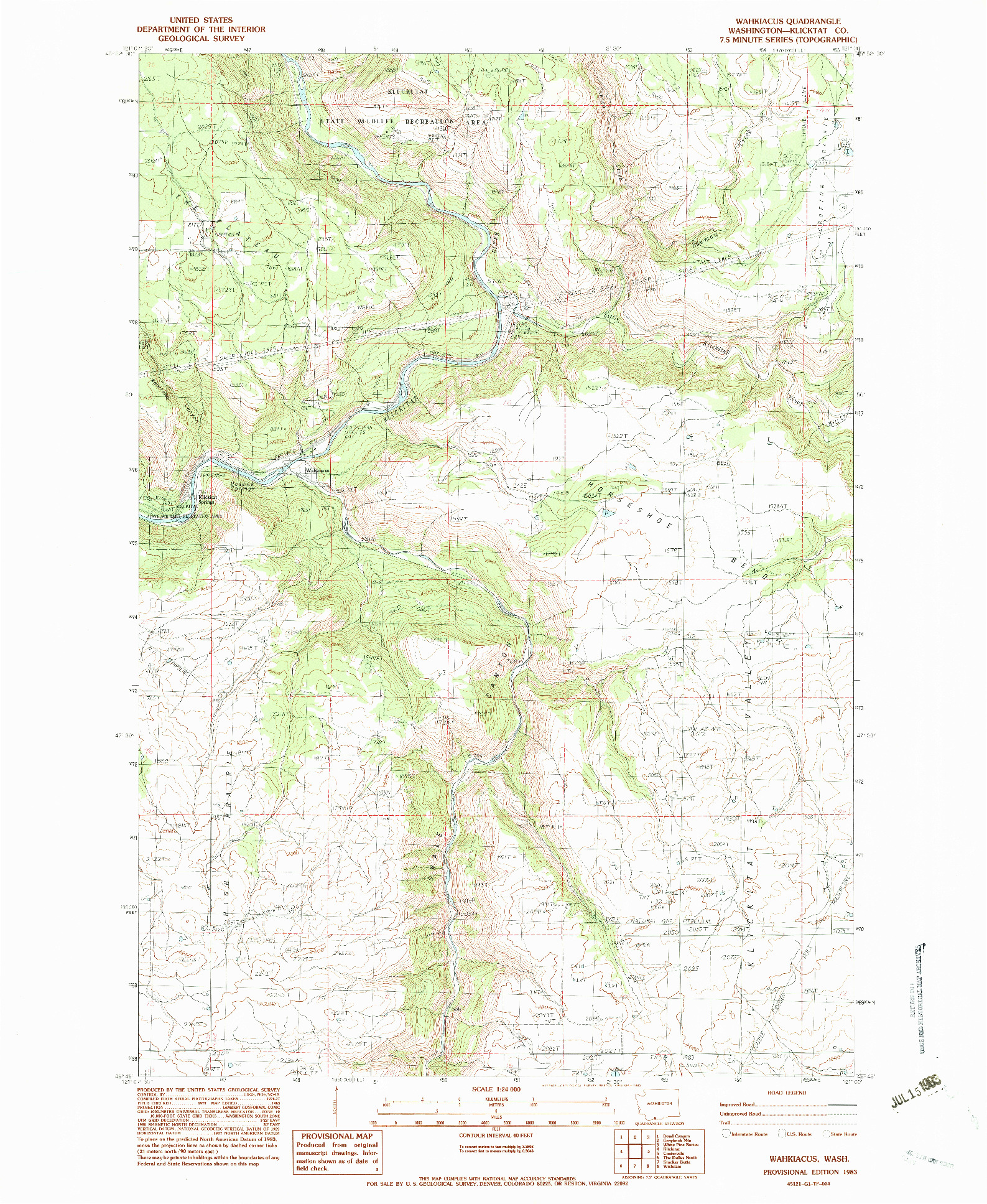 USGS 1:24000-SCALE QUADRANGLE FOR WAHKIACUS, WA 1983