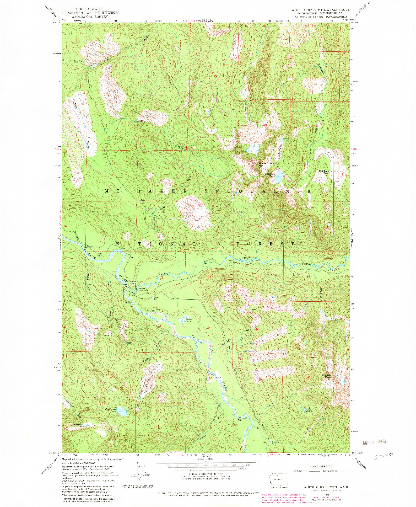 USGS 1:24000-SCALE QUADRANGLE FOR WHITE CHUCK MTN., WA 1966