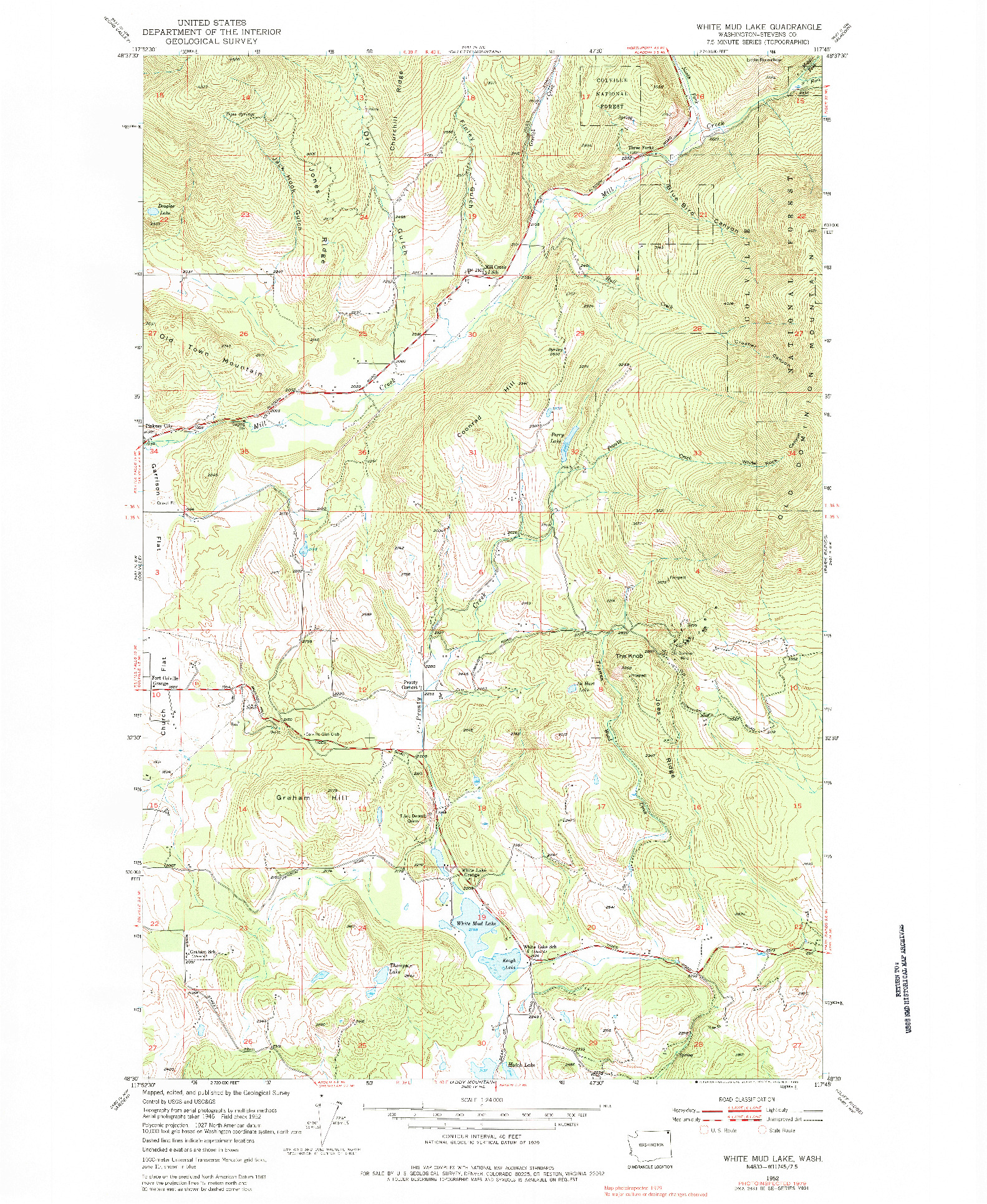 USGS 1:24000-SCALE QUADRANGLE FOR WHITE MUD LAKES, WA 1952