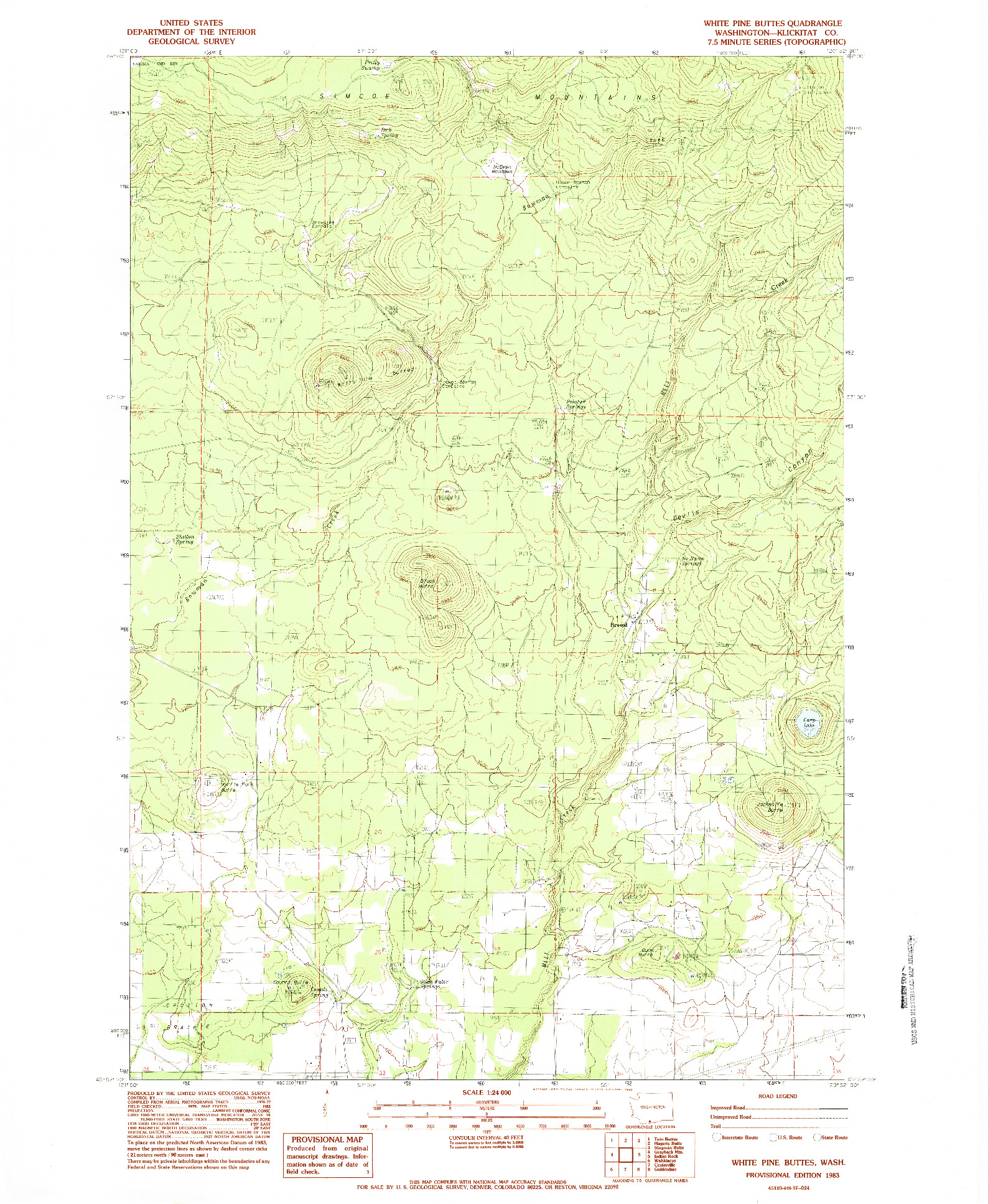 USGS 1:24000-SCALE QUADRANGLE FOR WHITE PINE BUTTES, WA 1983