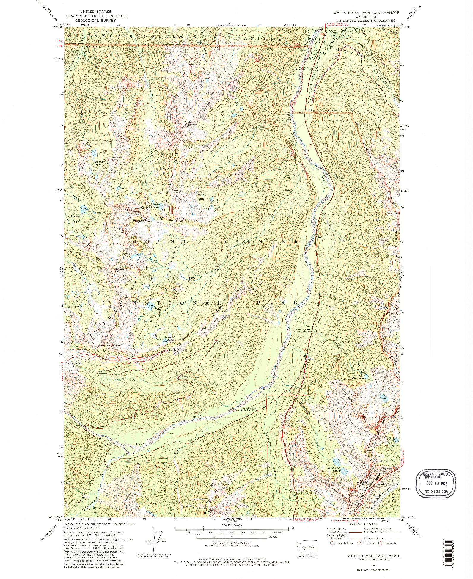USGS 1:24000-SCALE QUADRANGLE FOR WHITE RIVER PARK, WA 1971