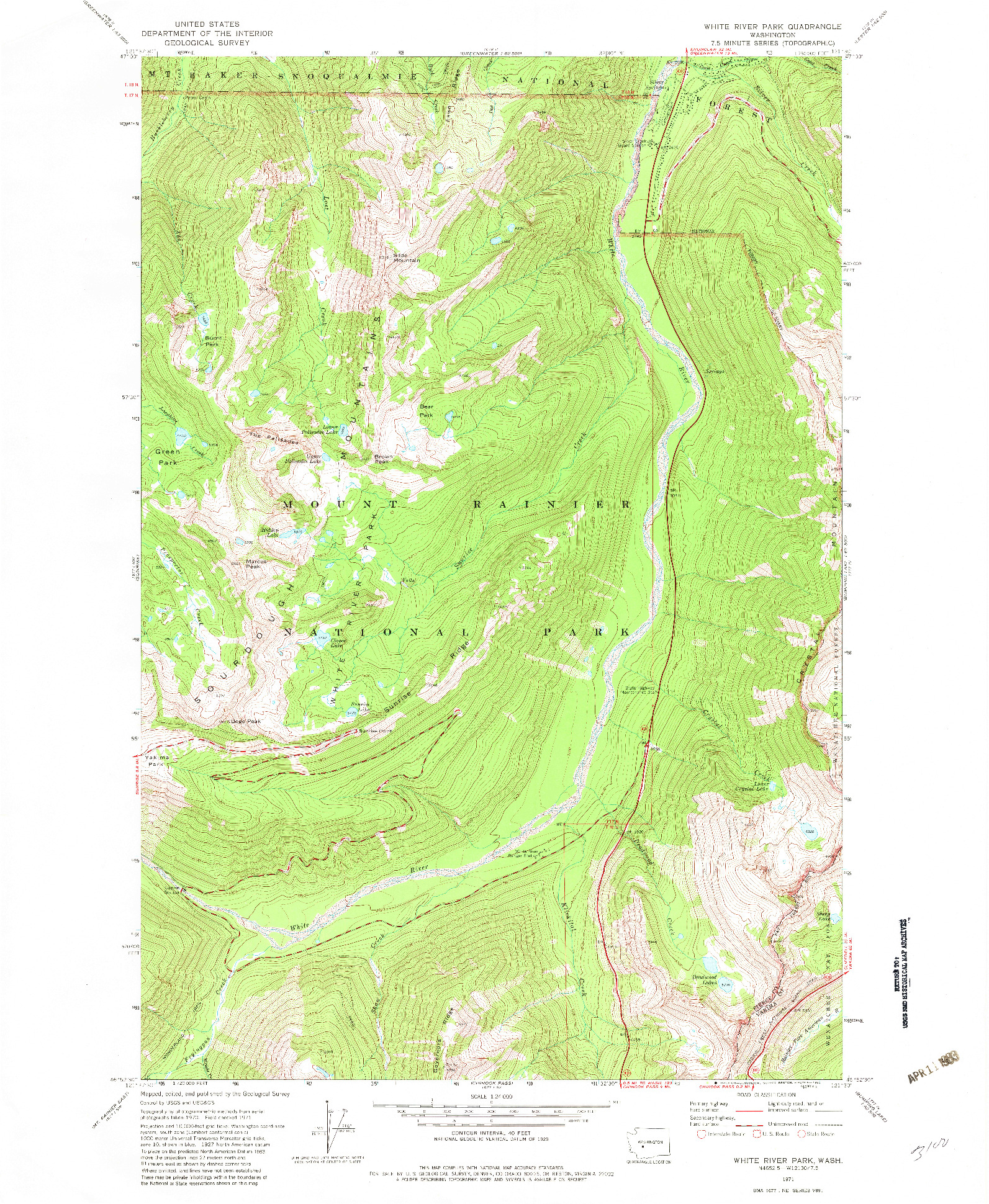 USGS 1:24000-SCALE QUADRANGLE FOR WHITE RIVER PARK, WA 1971