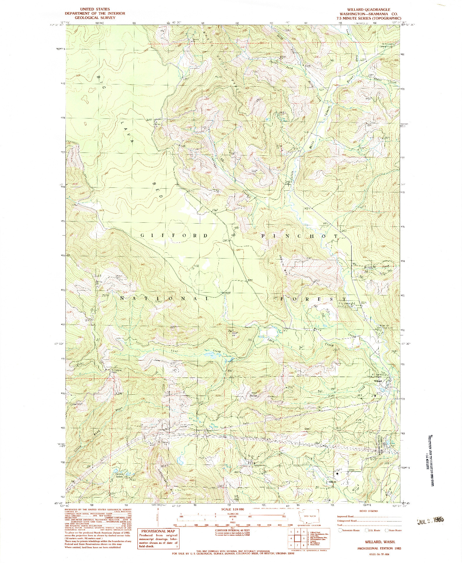 USGS 1:24000-SCALE QUADRANGLE FOR WILLARD, WA 1983