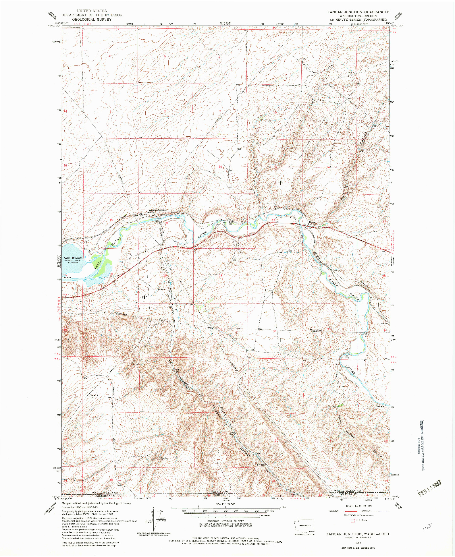 USGS 1:24000-SCALE QUADRANGLE FOR ZANGAR JUNCTION, WA 1964