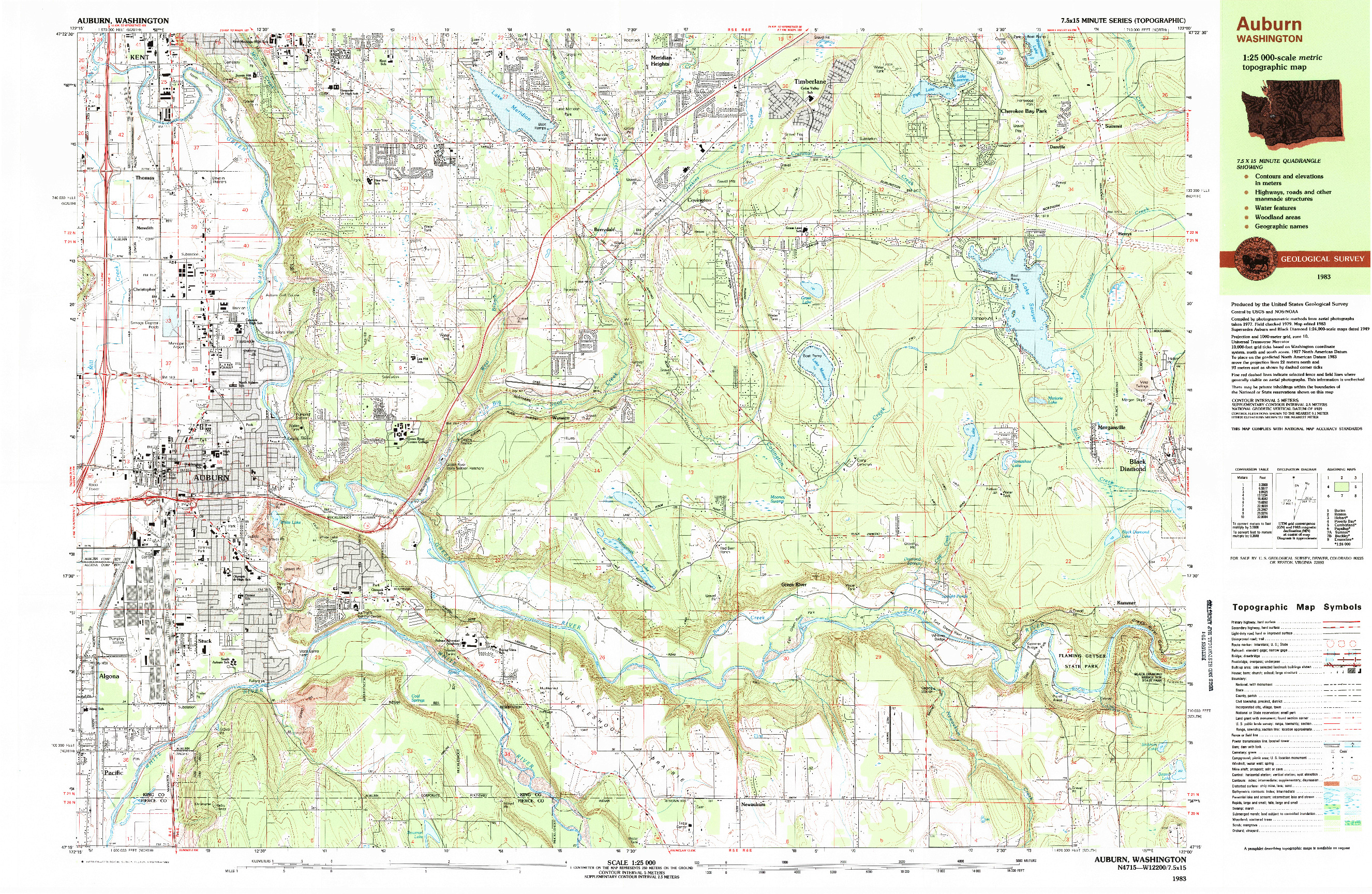 USGS 1:25000-SCALE QUADRANGLE FOR AUBURN, WA 1983