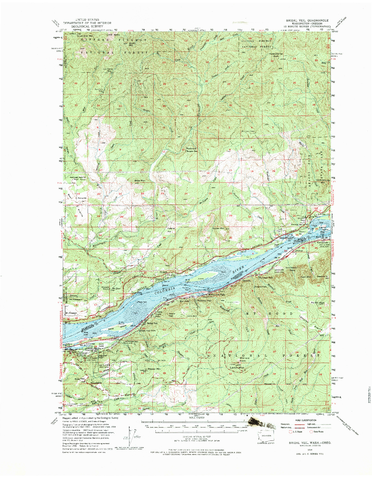 USGS 1:62500-SCALE QUADRANGLE FOR BRIDAL VEIL, WA 1954