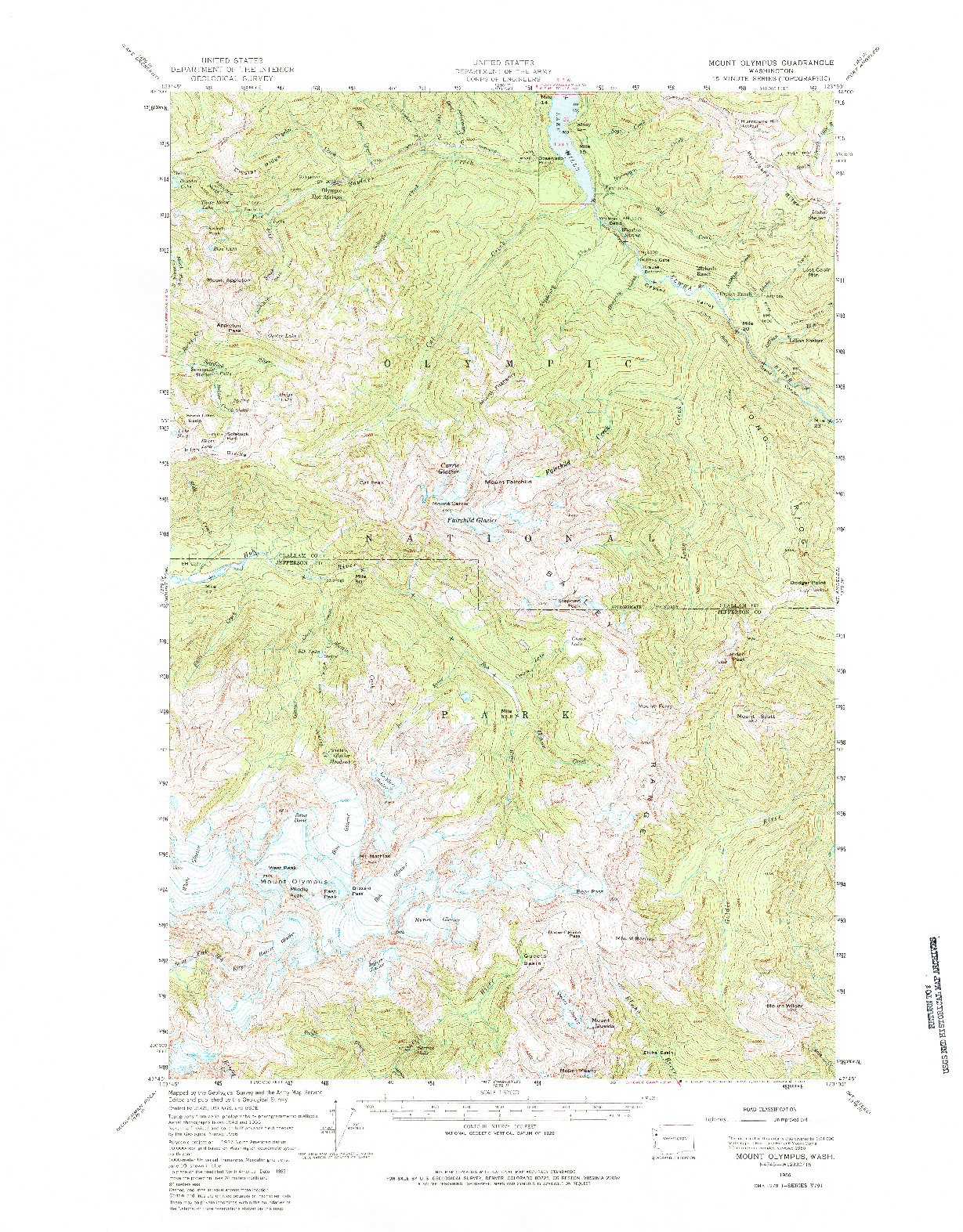 USGS 1:62500-SCALE QUADRANGLE FOR MOUNT OLYMPUS, WA 1956