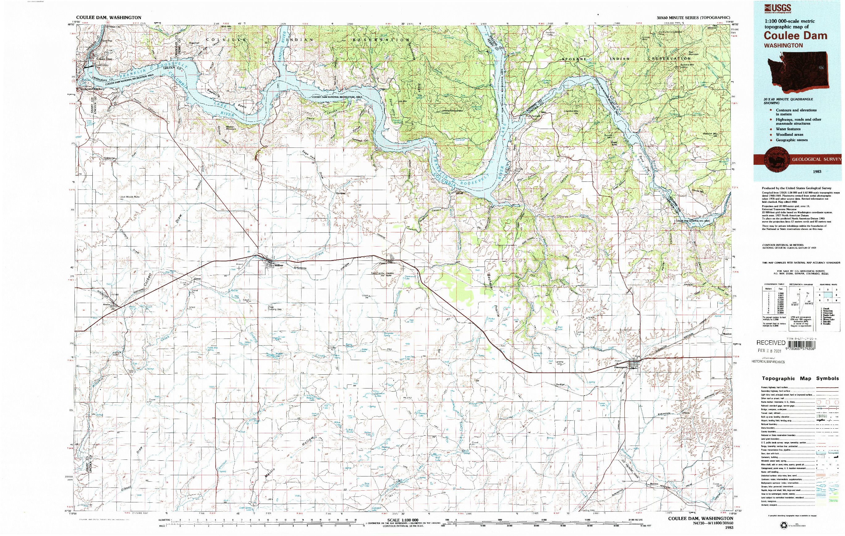 USGS 1:100000-SCALE QUADRANGLE FOR COULEE DAM, WA 1983