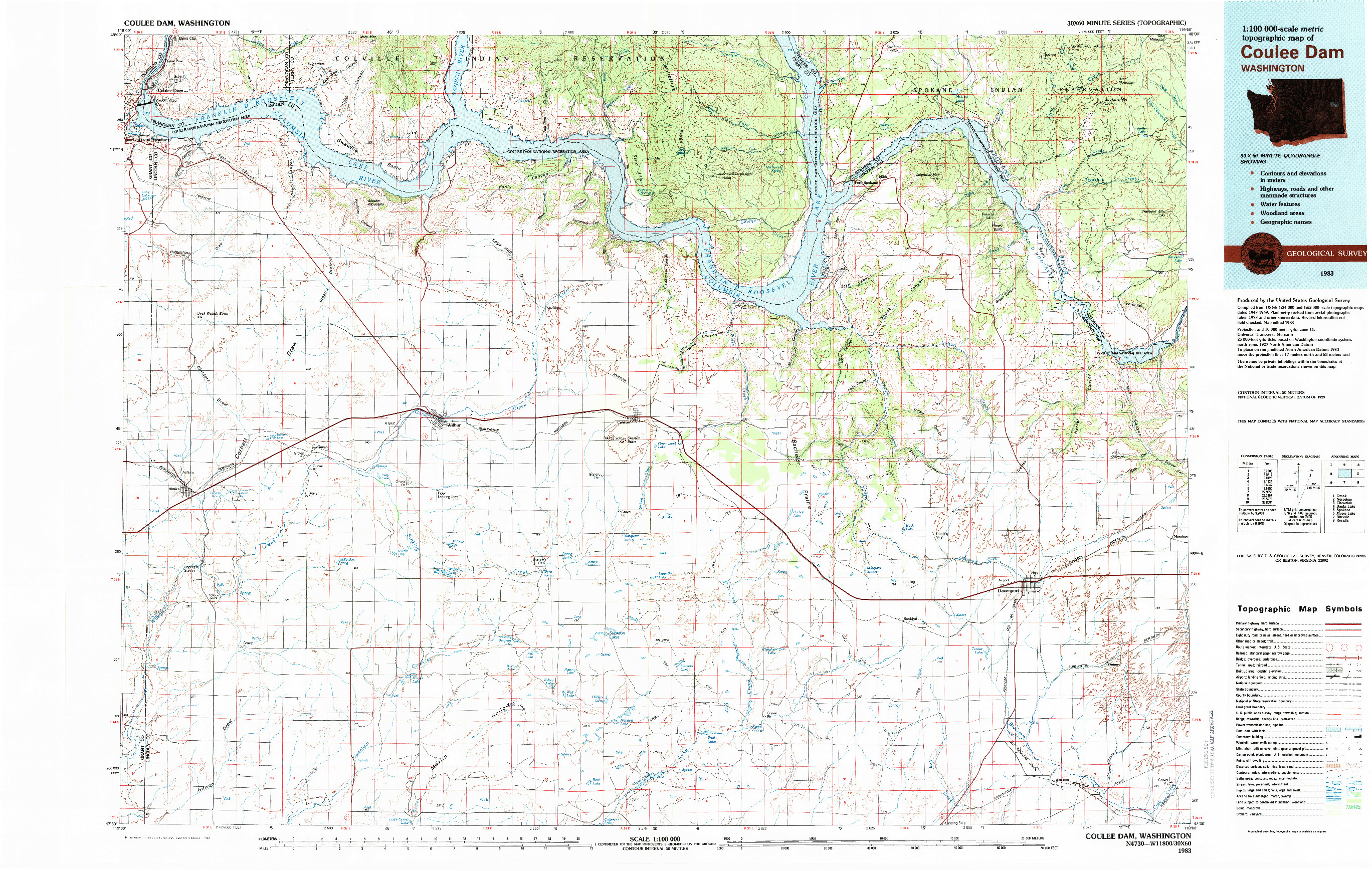 USGS 1:100000-SCALE QUADRANGLE FOR COULEE DAM, WA 1983