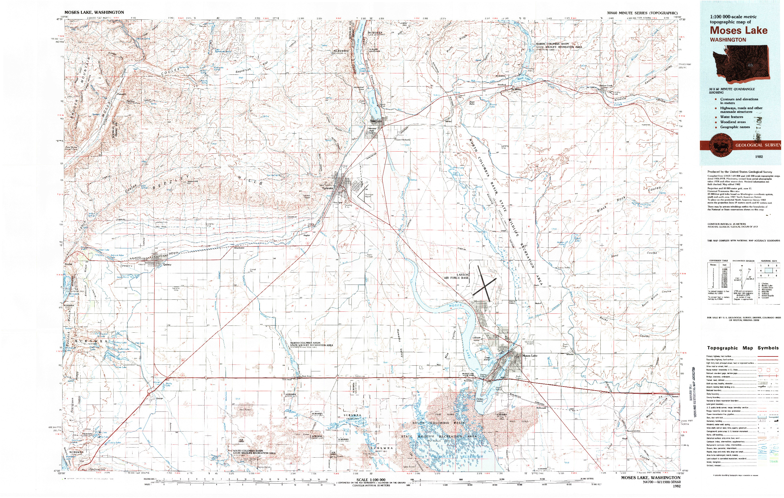 USGS 1:100000-SCALE QUADRANGLE FOR MOSES LAKE, WA 1982