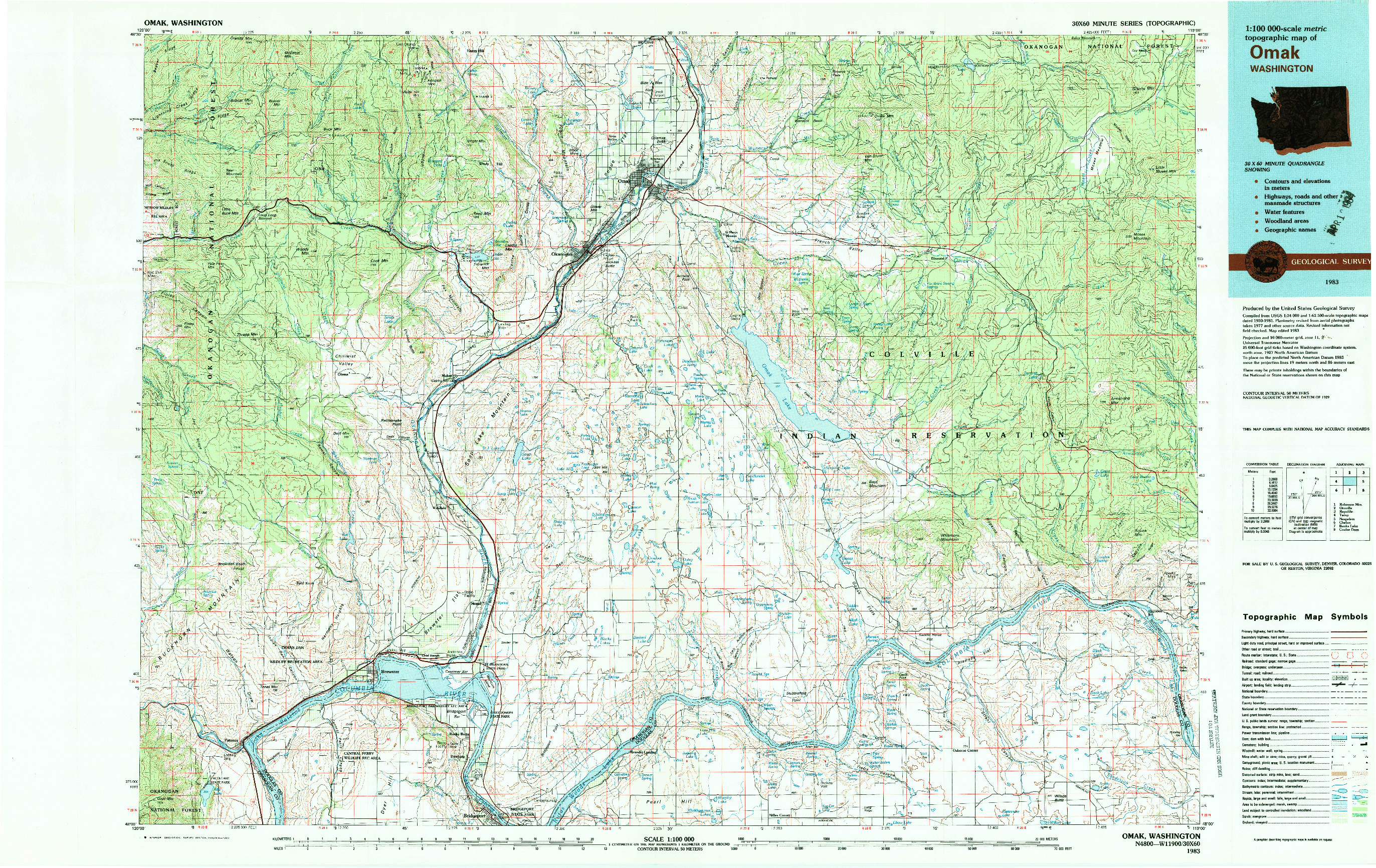 USGS 1:100000-SCALE QUADRANGLE FOR OMAK, WA 1983