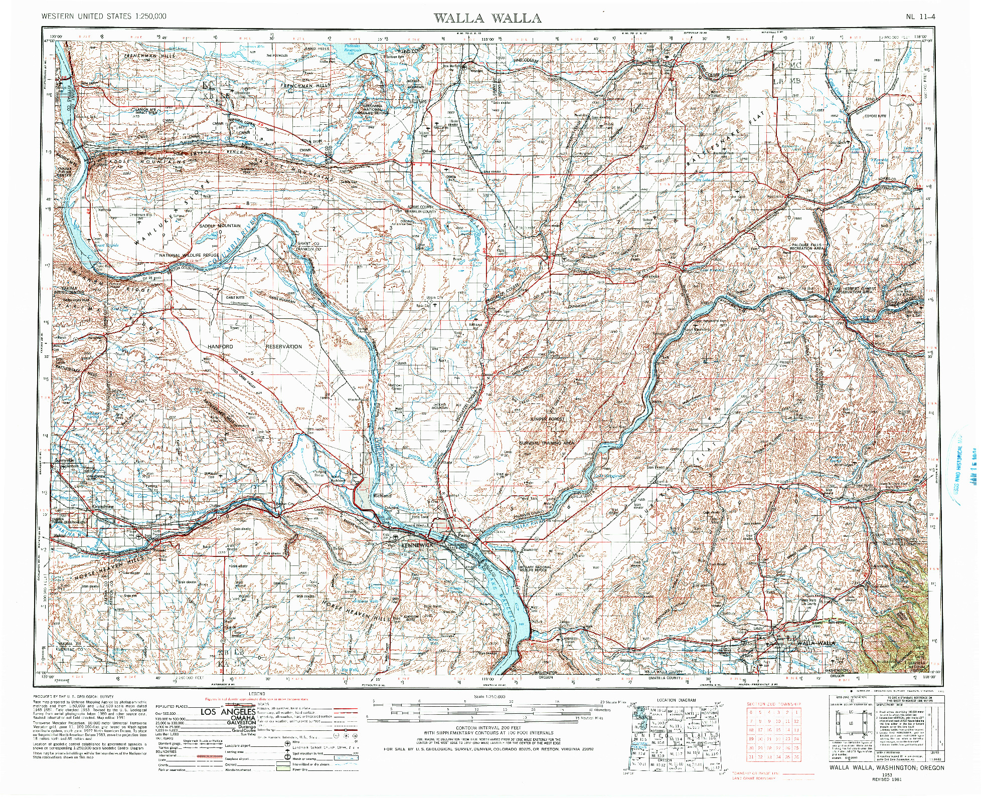 USGS 1:250000-SCALE QUADRANGLE FOR WALLA WALLA, WA 1953