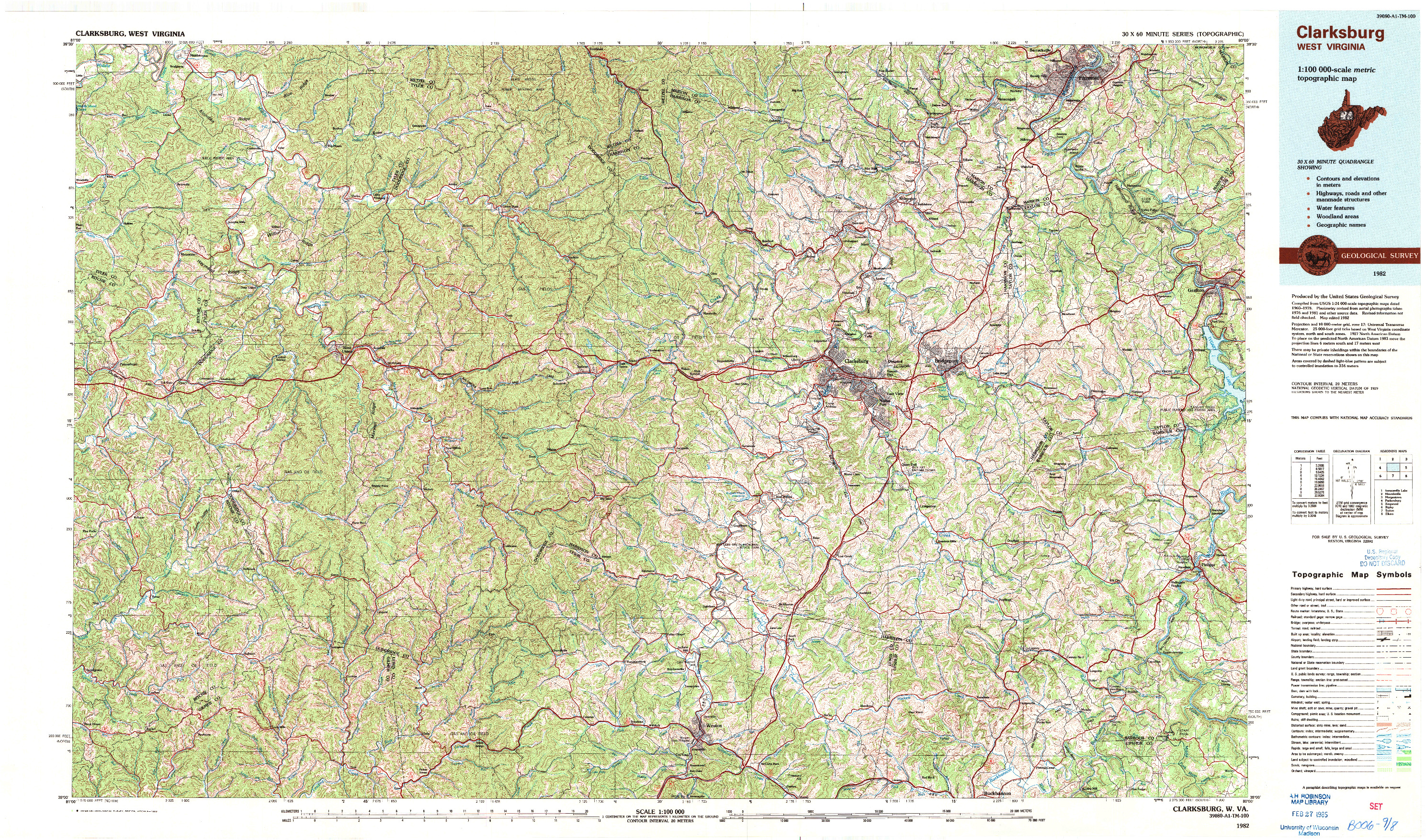 USGS 1:100000-SCALE QUADRANGLE FOR CLARKSBURG, WV 1982