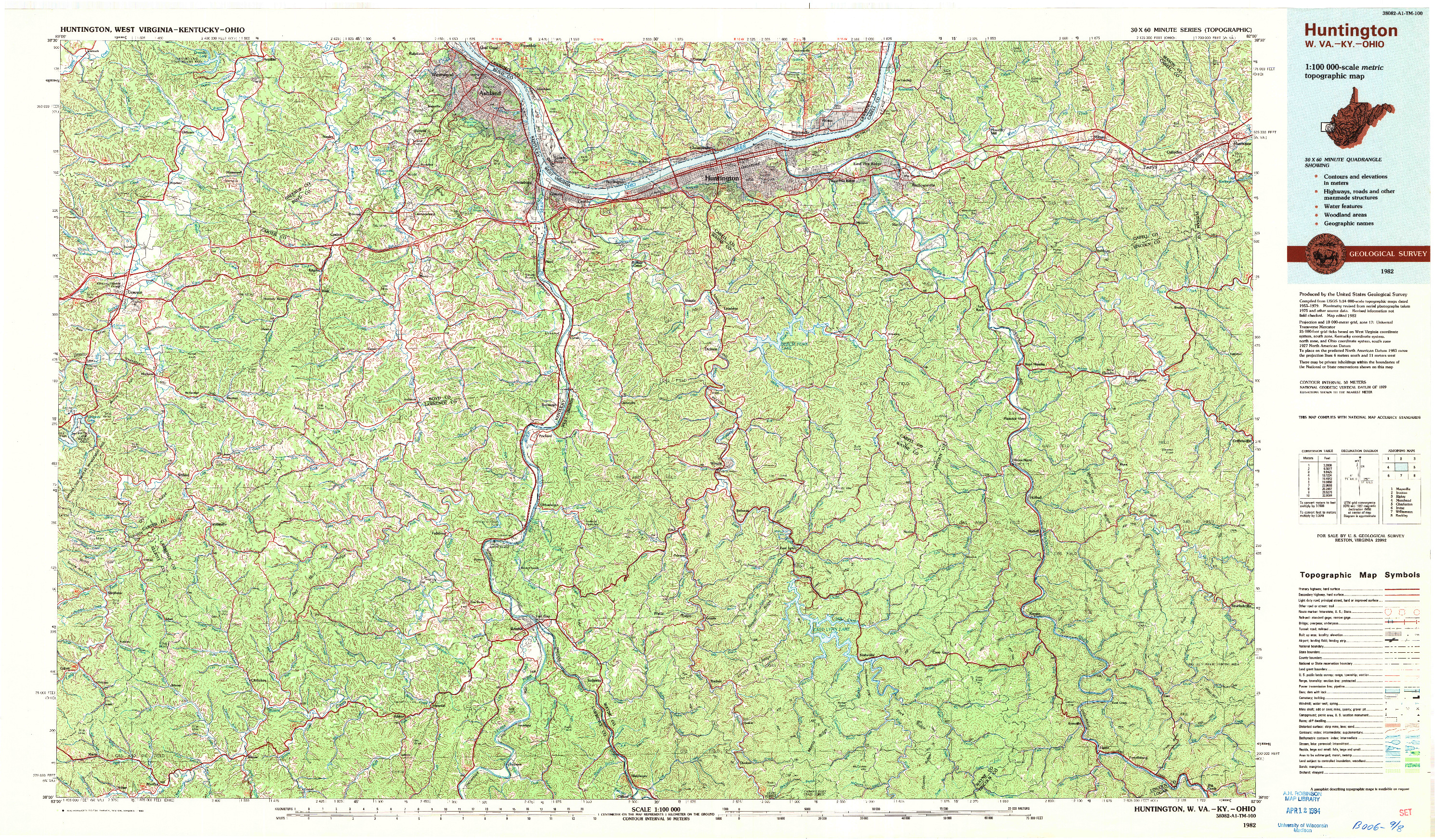 USGS 1:100000-SCALE QUADRANGLE FOR HUNTINGTON, WV 1982