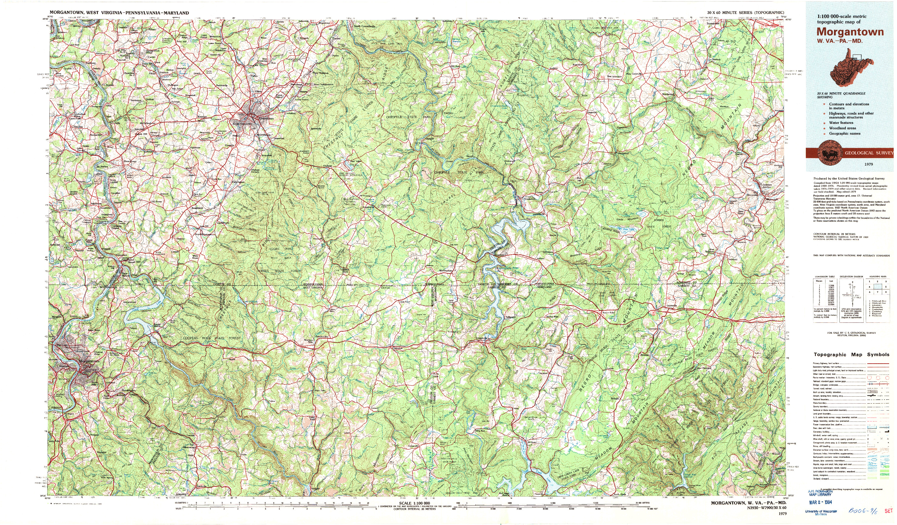 USGS 1:100000-SCALE QUADRANGLE FOR MORGANTOWN, WV 1979