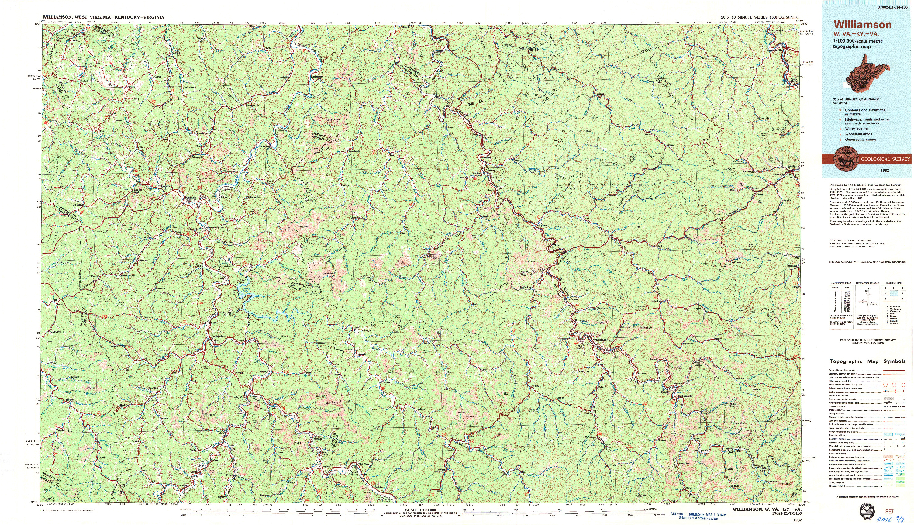 USGS 1:100000-SCALE QUADRANGLE FOR WILLIAMSON, WV 1982