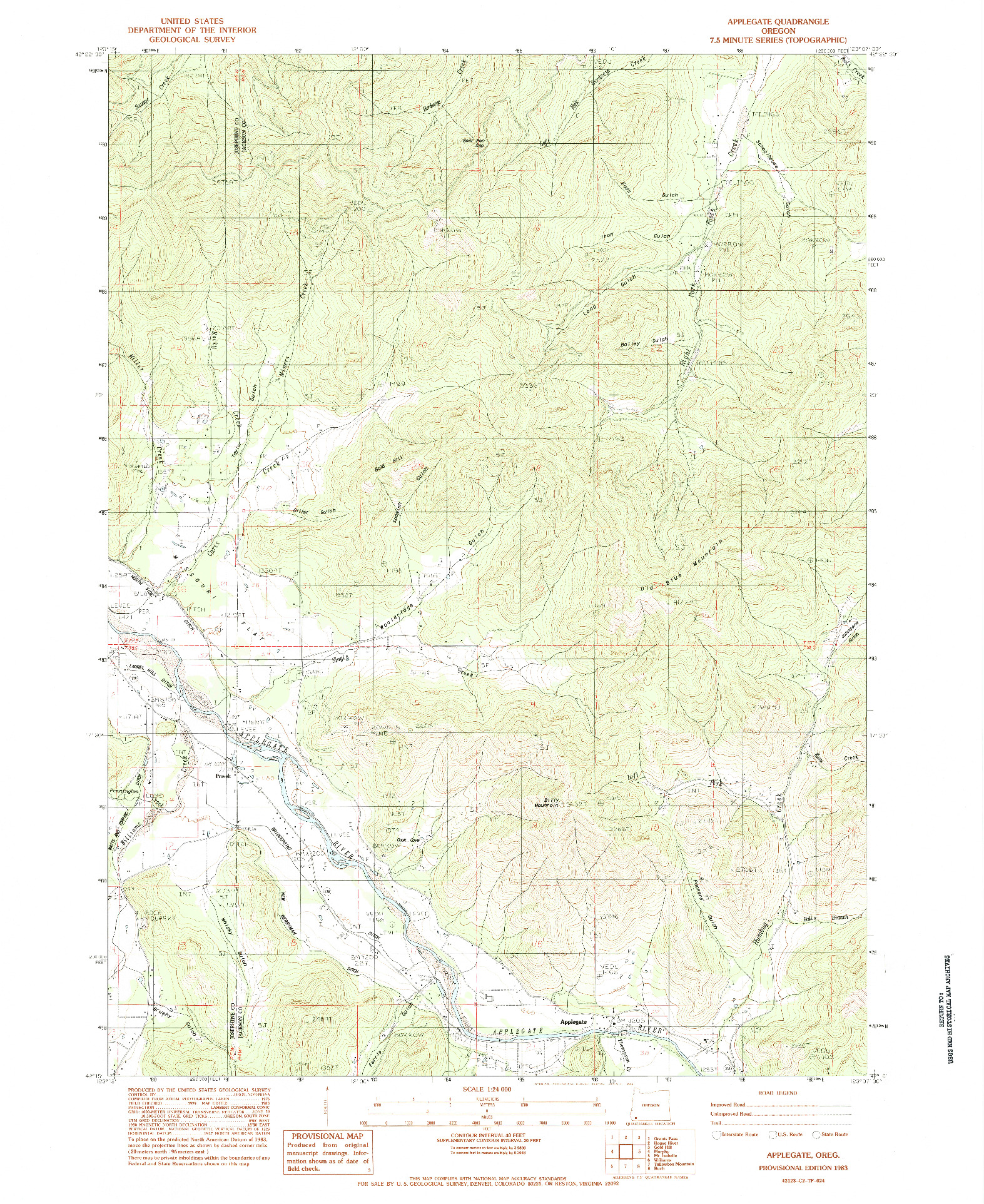 USGS 1:24000-SCALE QUADRANGLE FOR APPLEGATE, OR 1983