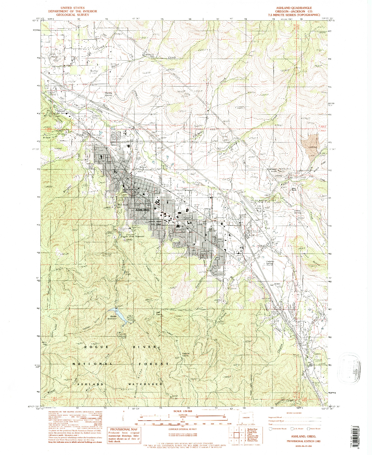 USGS 1:24000-SCALE QUADRANGLE FOR ASHLAND, OR 1983