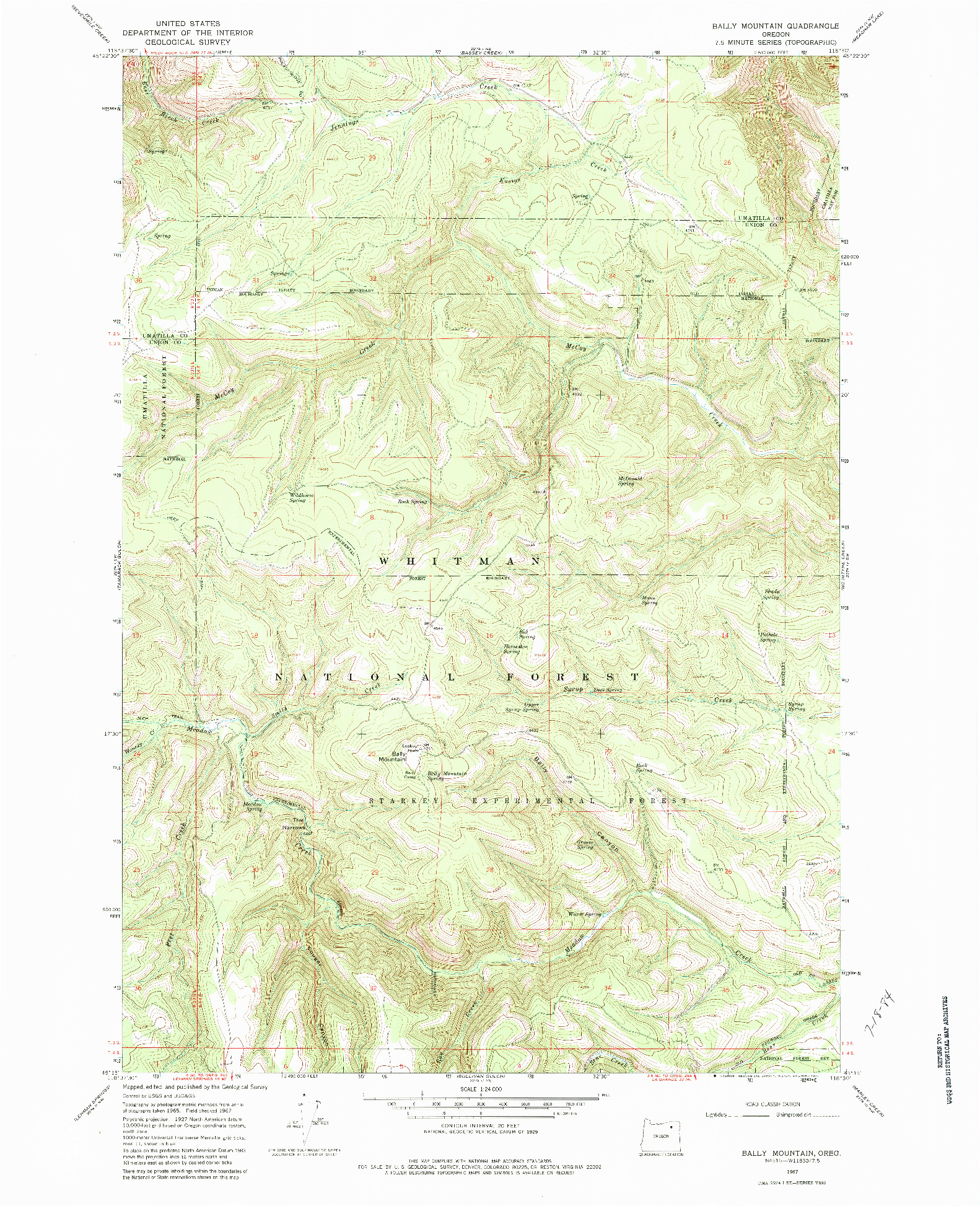 USGS 1:24000-SCALE QUADRANGLE FOR BALLY MOUNTAIN, OR 1967