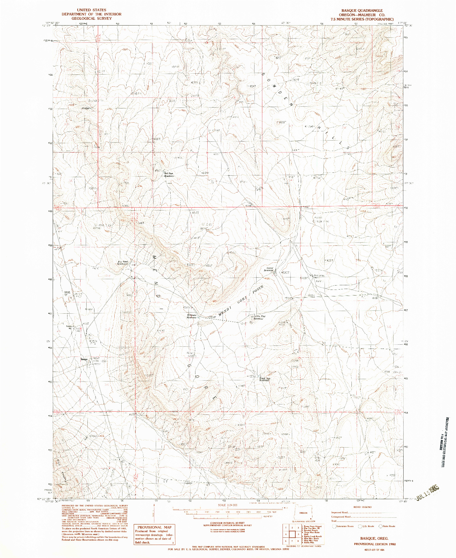 USGS 1:24000-SCALE QUADRANGLE FOR BASQUE, OR 1982