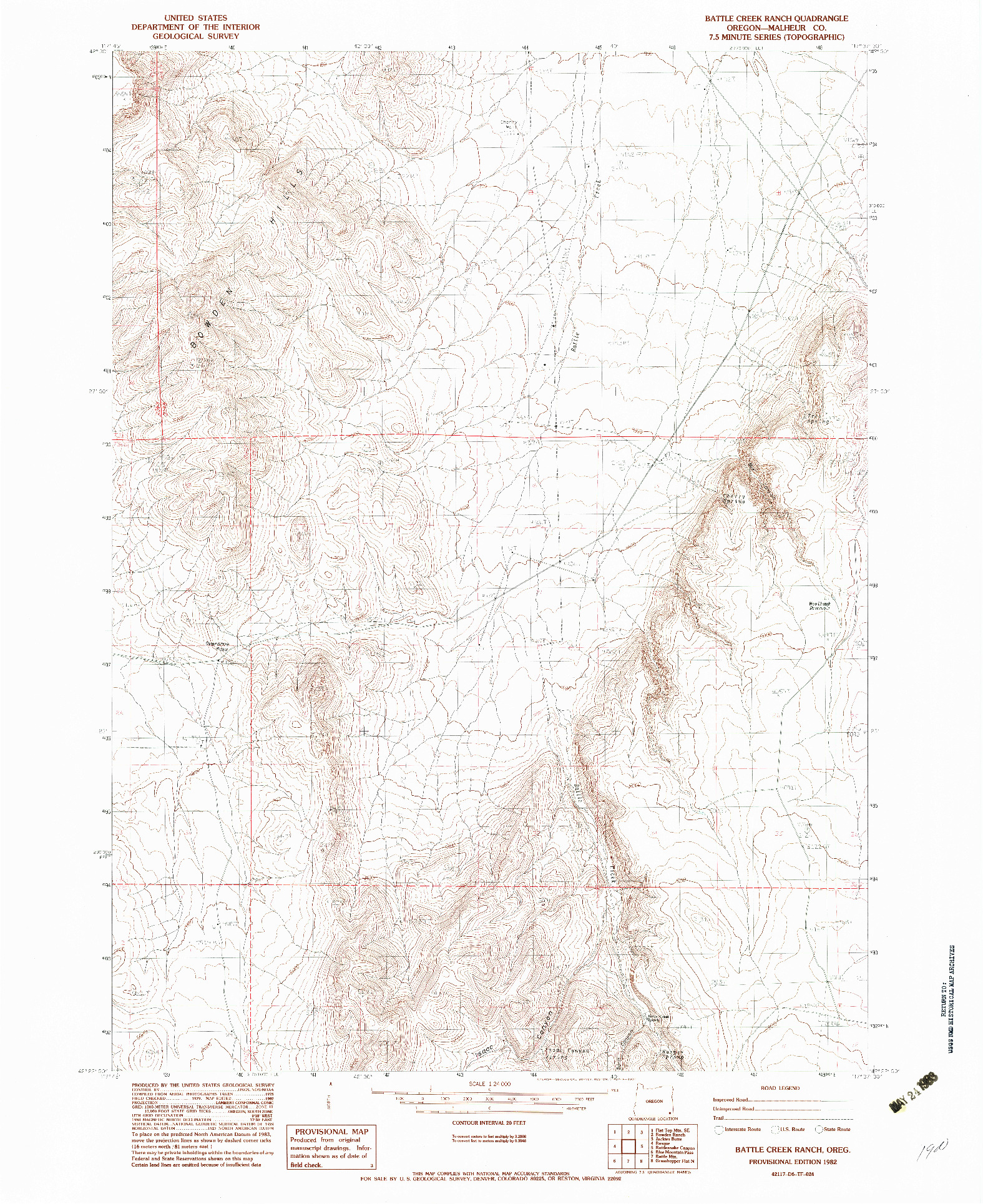 USGS 1:24000-SCALE QUADRANGLE FOR BATTLE CREEK RANCH, OR 1982