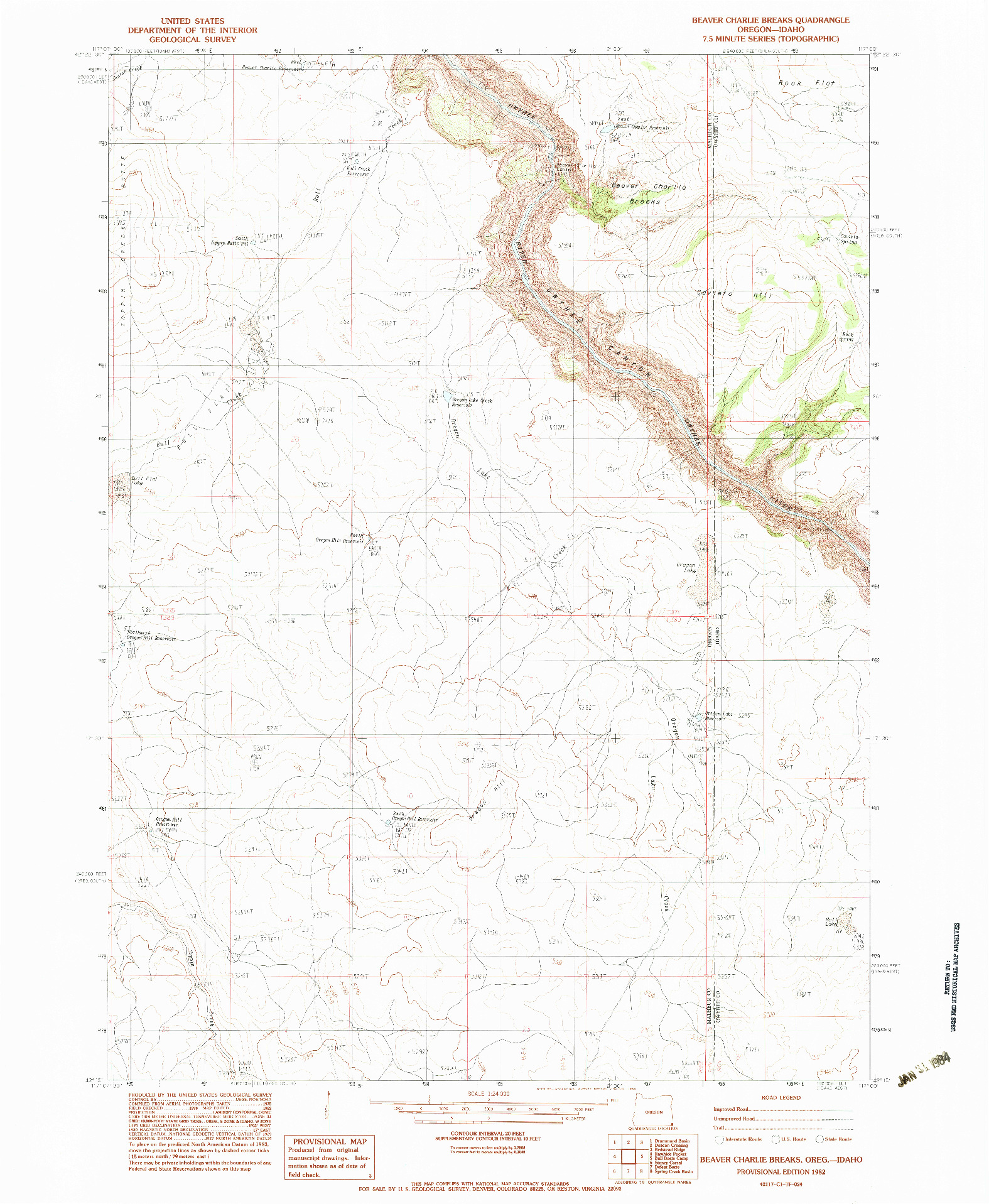 USGS 1:24000-SCALE QUADRANGLE FOR BEAVER CHARLIE BREAKS, OR 1982