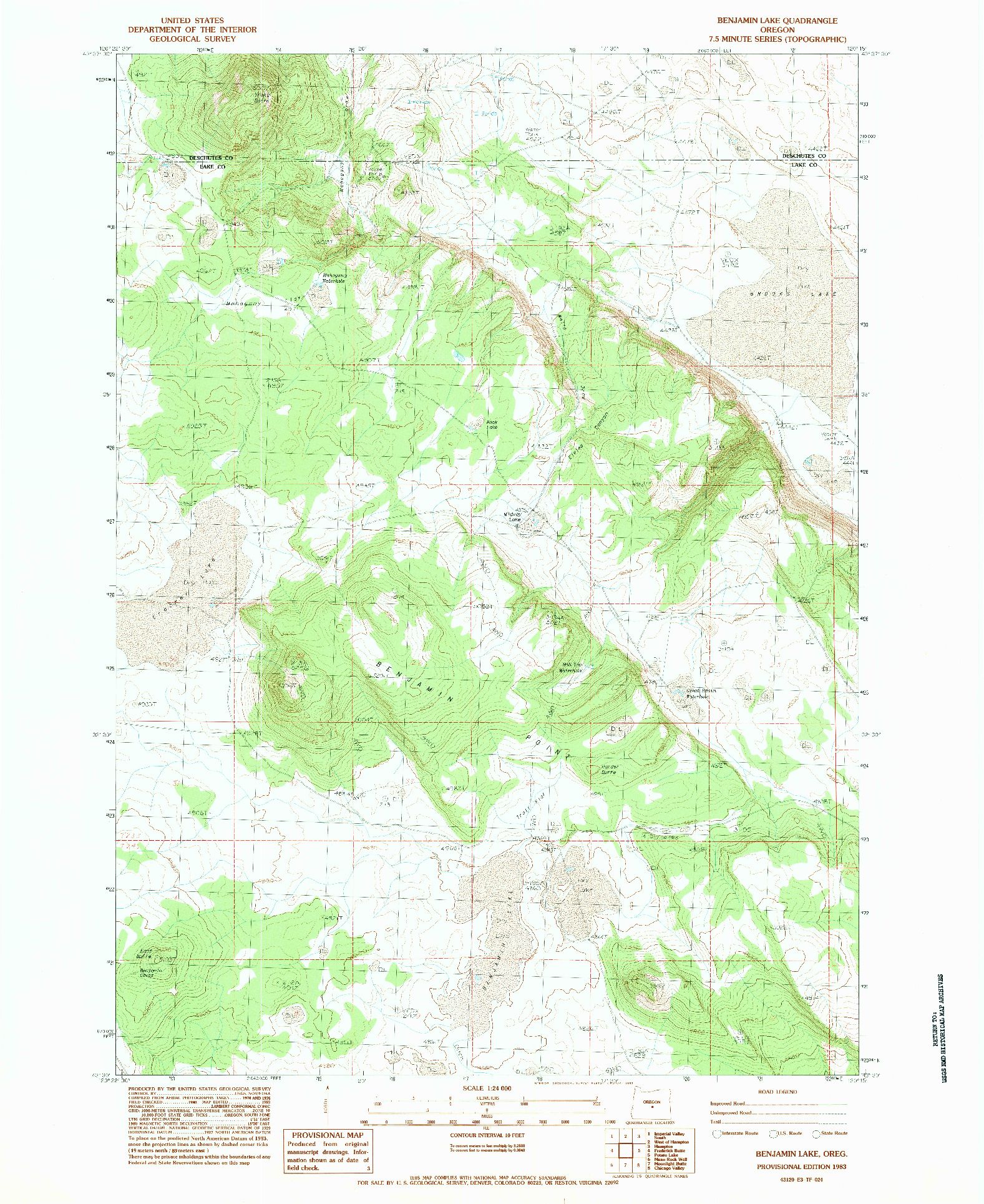 USGS 1:24000-SCALE QUADRANGLE FOR BENJAMIN LAKE, OR 1983